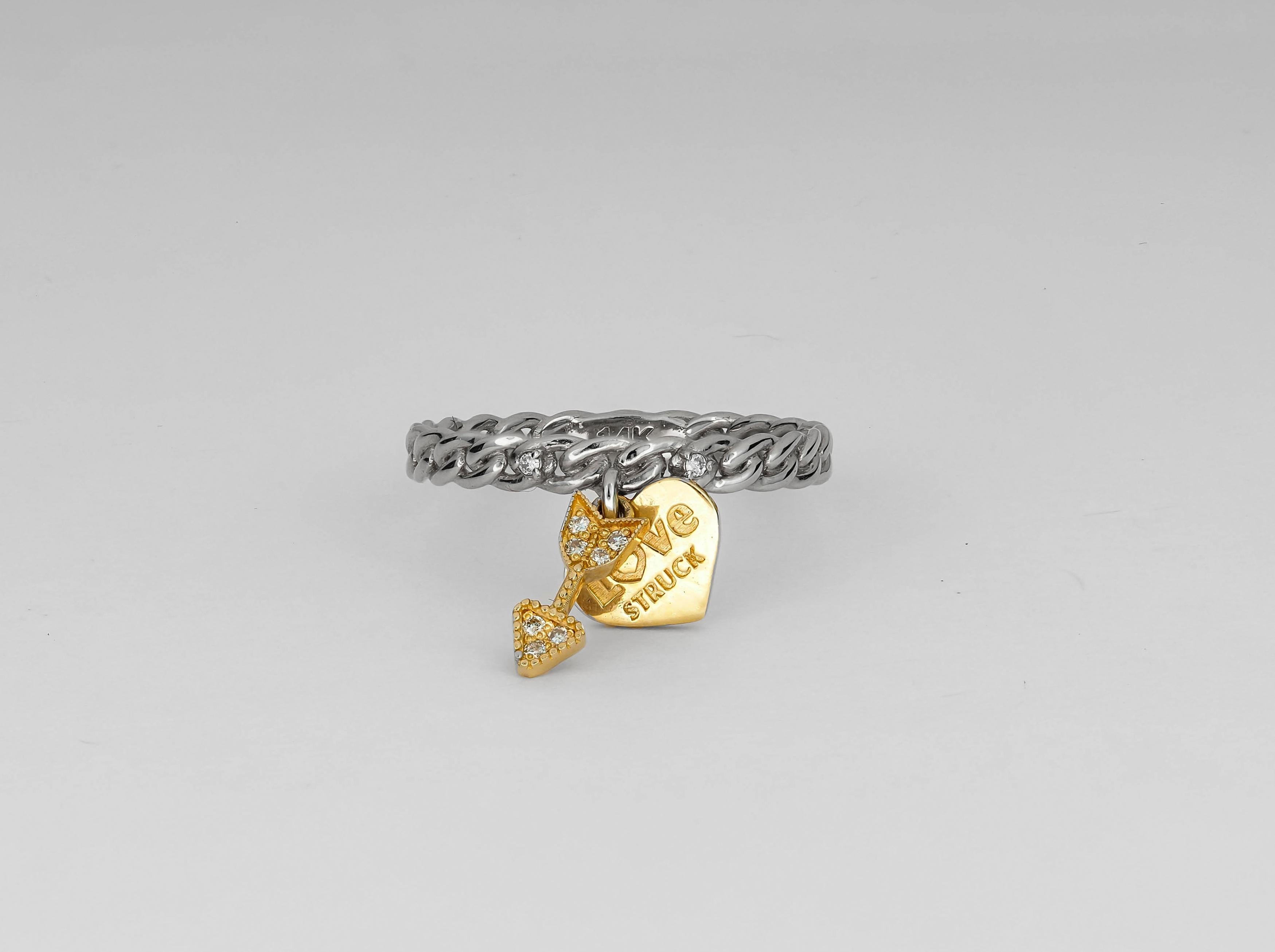 For Sale:  14k Gold Heart and Arrow Diamonds Ring 6
