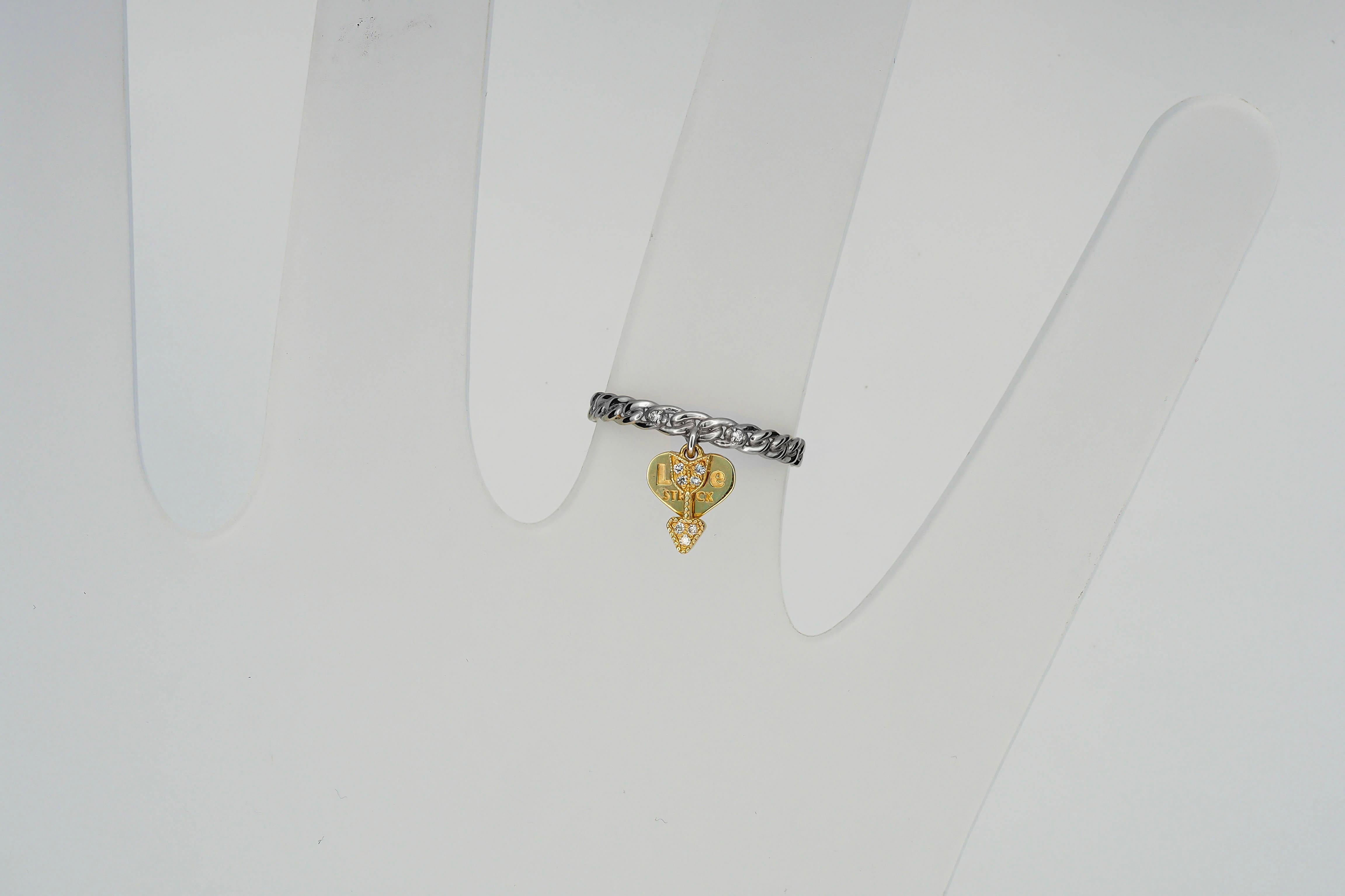 For Sale:  14k Gold Heart and Arrow Diamonds Ring 7