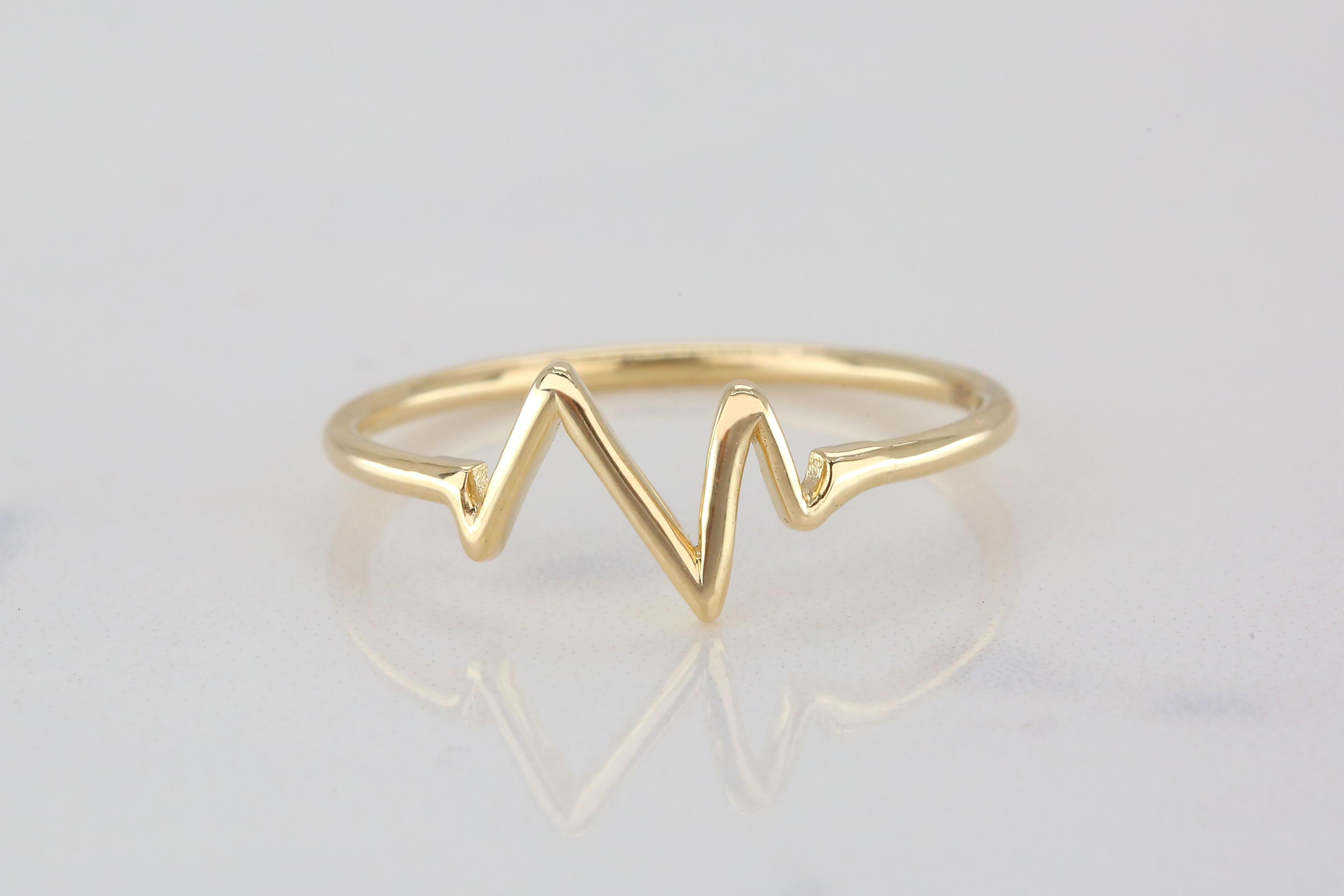 14K Gold Heart Beat Ring, Gold Stacking Ring, Gold Heart Pulse Ring 6