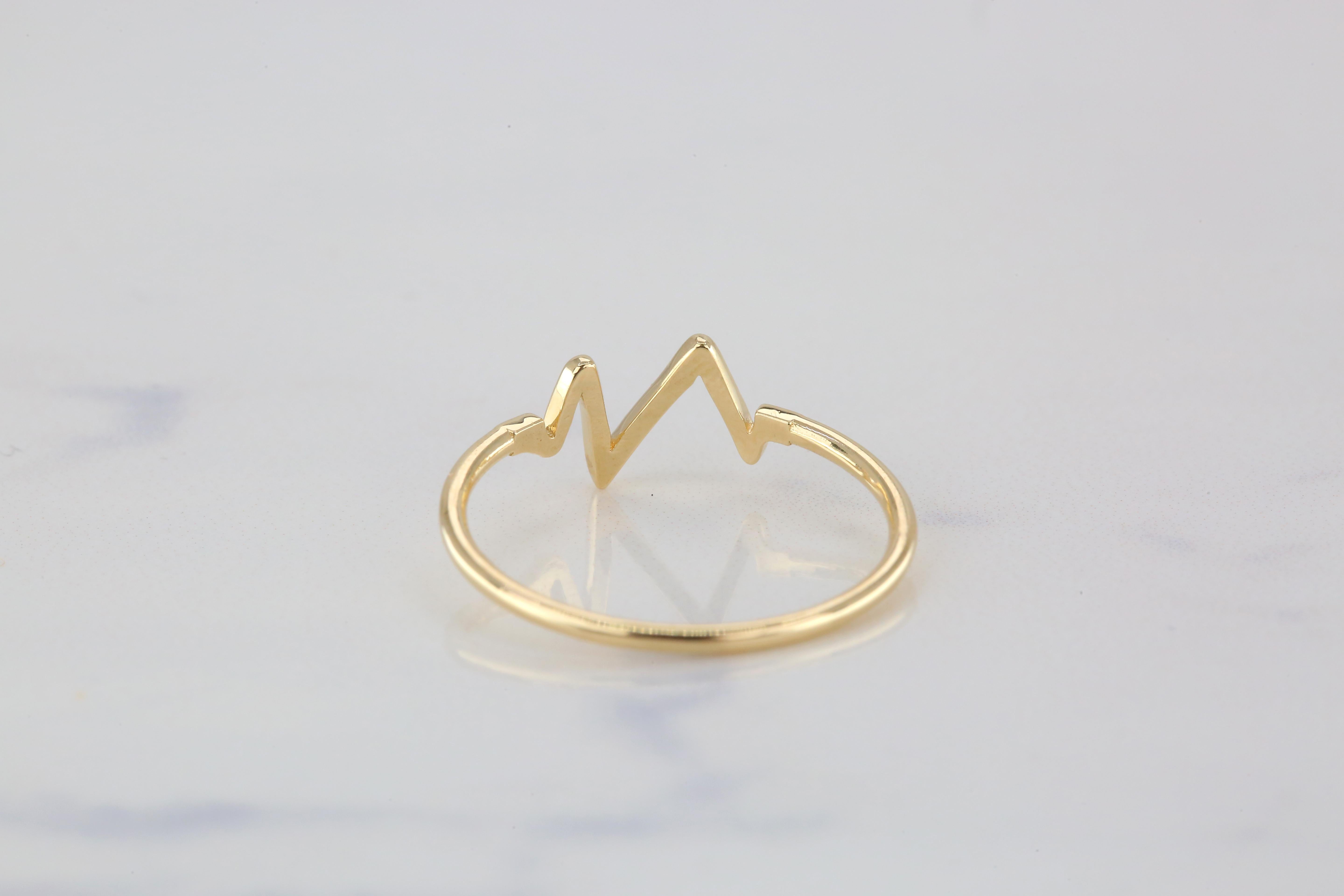 14K Gold Heart Beat Ring, Gold Stacking Ring, Gold Heart Pulse Ring 7