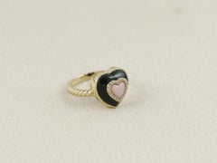 14K gold heart diamond ring with black onyx and pink opal