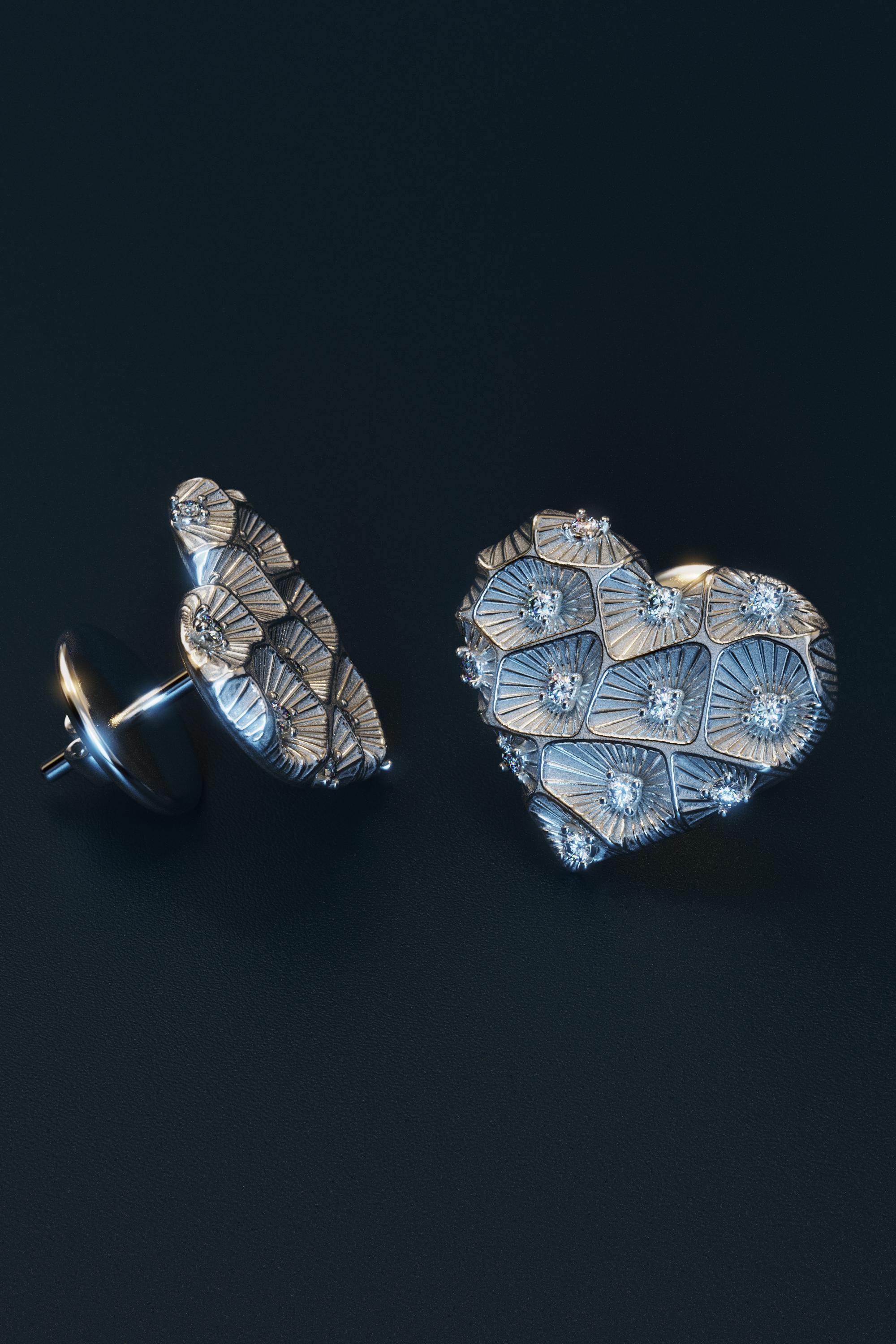Clous d'oreilles cœur en or 14 carats avec texture corail - Italian Jewelry en vente 4
