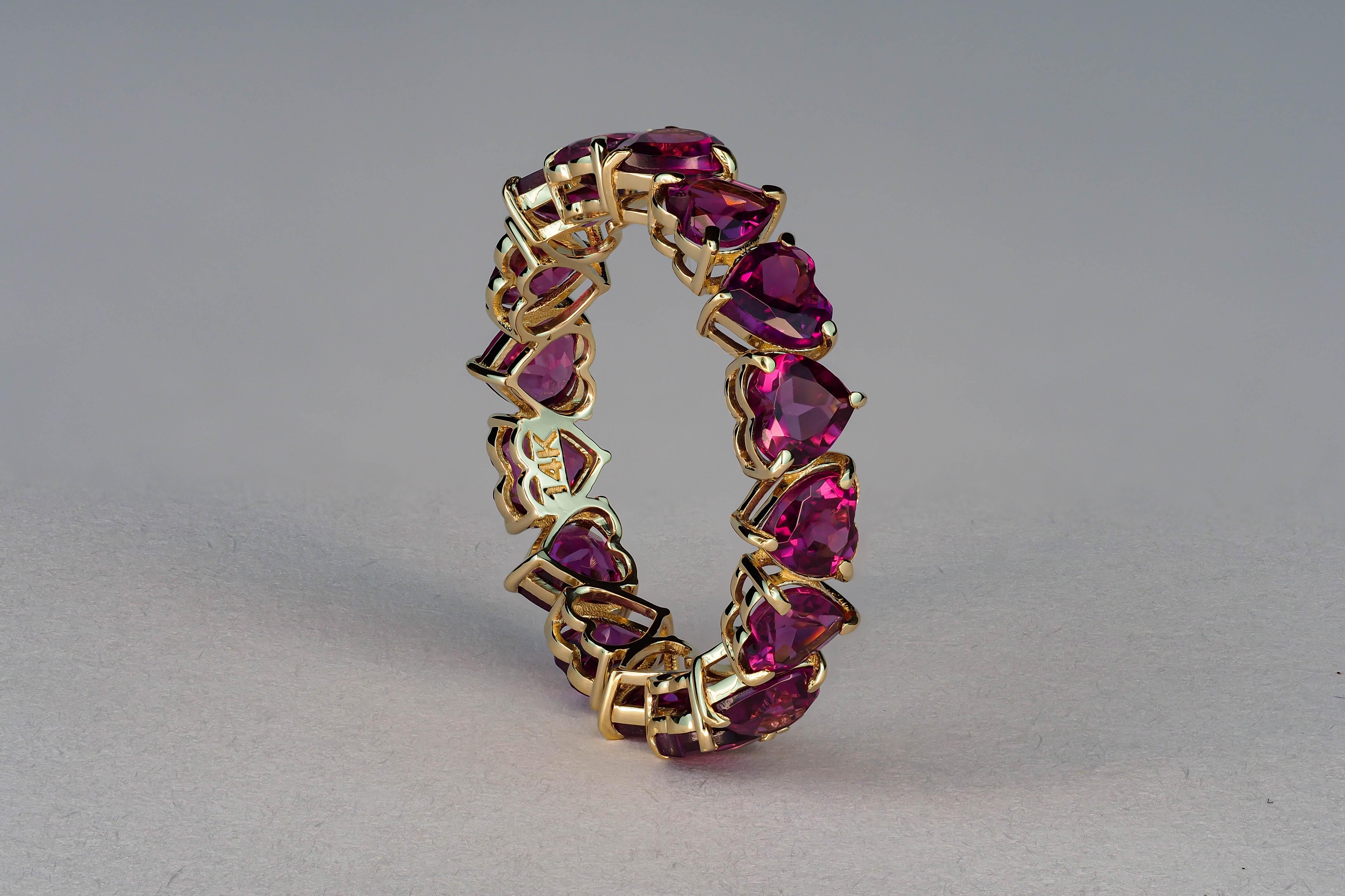 For Sale:  Heart garnet ring. 14k Gold Heart Eternity Ring with Heart Garnets! 11