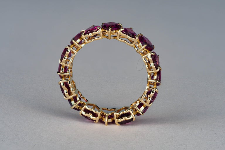 For Sale:  Heart garnet ring. 14k Gold Heart Eternity Ring with Heart Garnets 12
