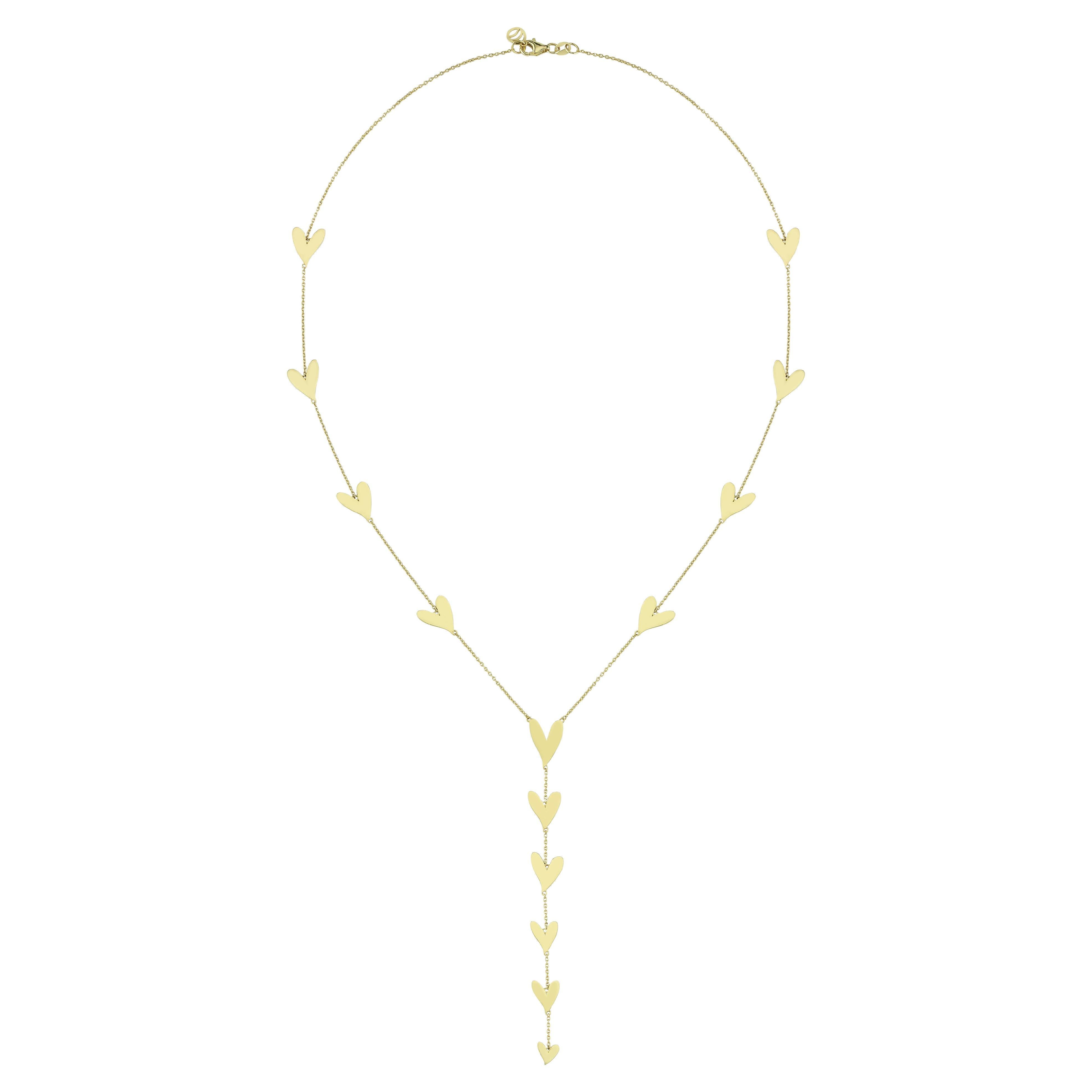 14k Gold Heart Lariat Necklace For Sale