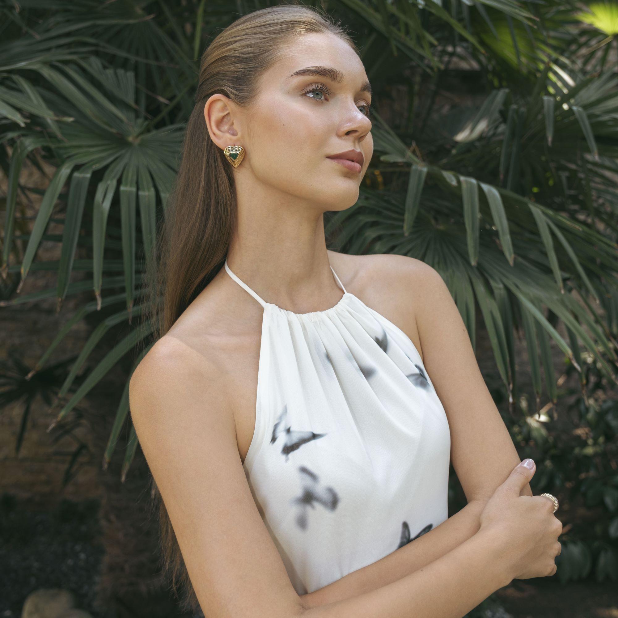14K Gold Heart Of The Forest Ohrstecker mit natürlichem Malachit - Fine Jewelry (Zeitgenössisch) im Angebot