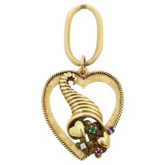 14k Gold Heart Pendant Cornucopia Design