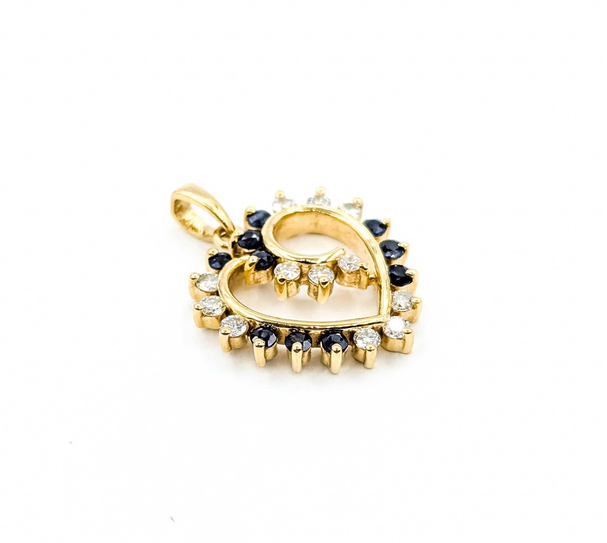 14k Gold Herz-Anhänger mit .12ctw Diamanten & .12ctw blauen Saphiren im Zustand „Hervorragend“ im Angebot in Bloomington, MN