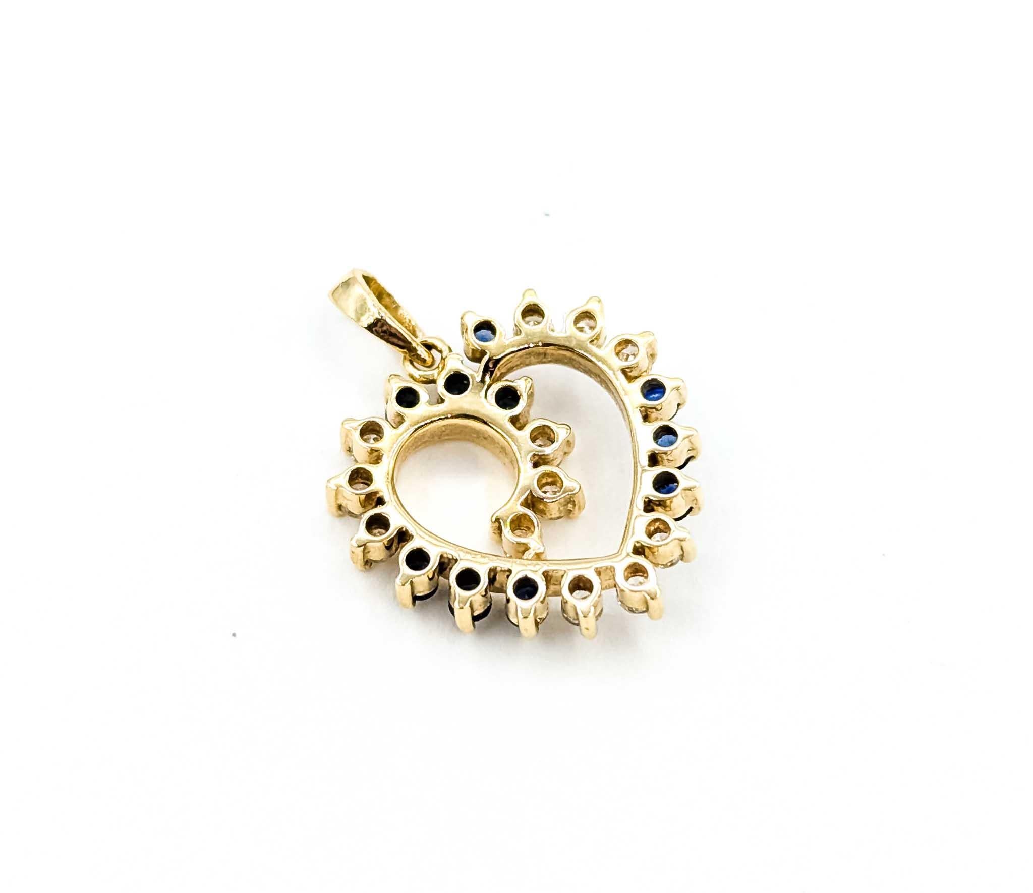 14k Gold Herz-Anhänger mit .12ctw Diamanten & .12ctw blauen Saphiren im Angebot 1