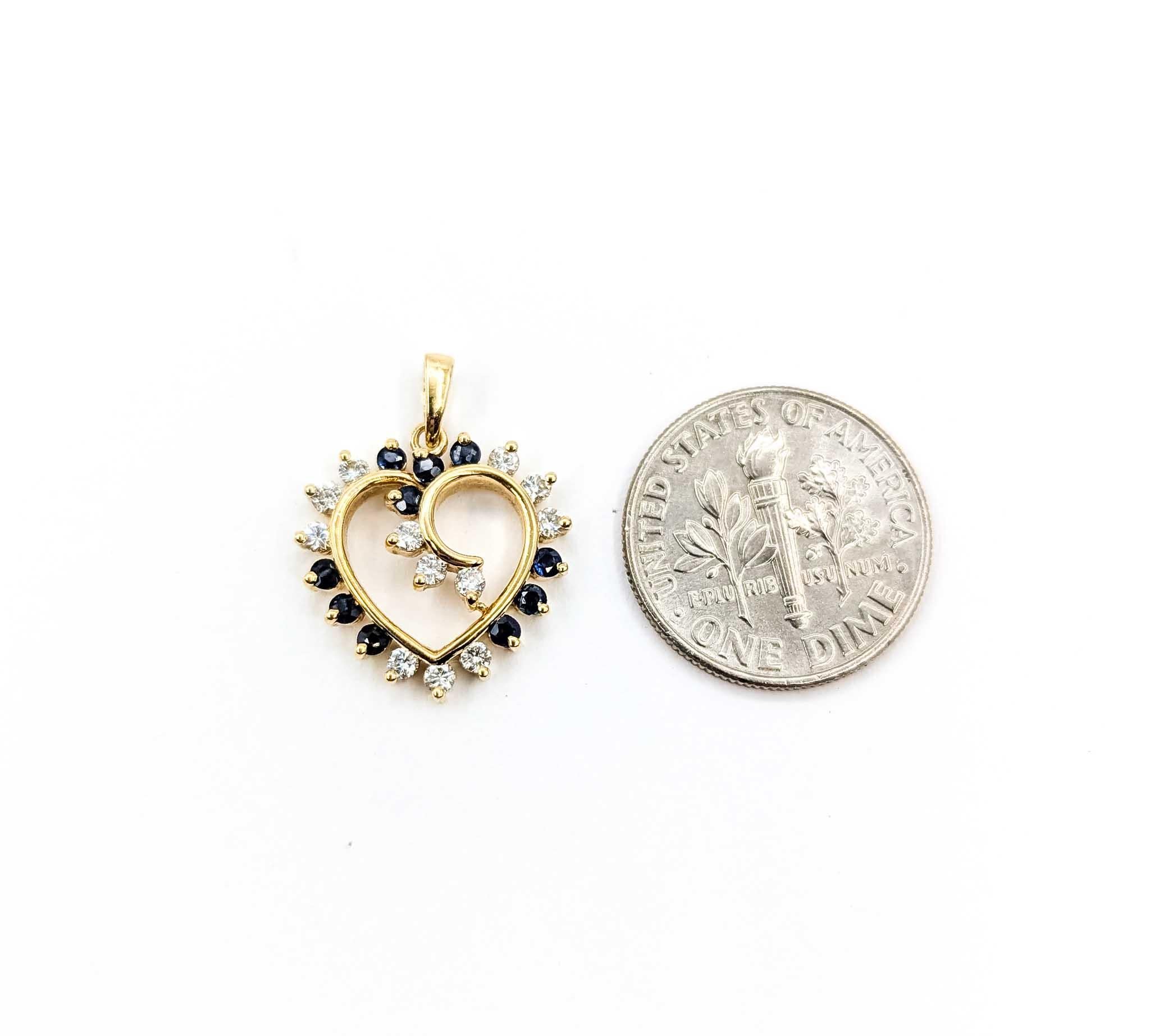 14k Gold Herz-Anhänger mit .12ctw Diamanten & .12ctw blauen Saphiren im Angebot 2