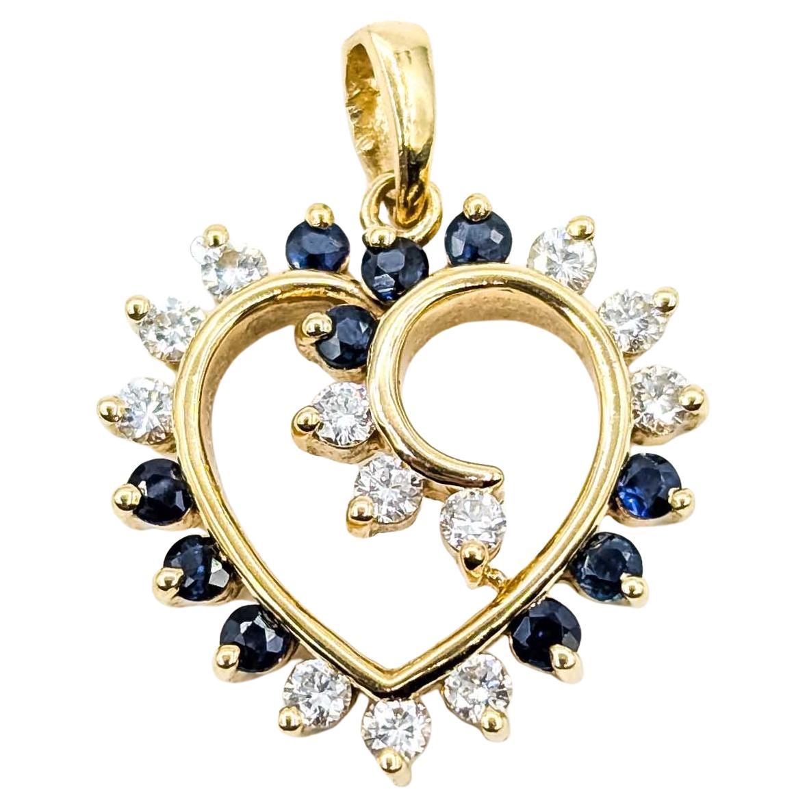 14k Gold Herz-Anhänger mit .12ctw Diamanten & .12ctw blauen Saphiren