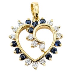 14k Gold Herz-Anhänger mit .12ctw Diamanten & .12ctw blauen Saphiren
