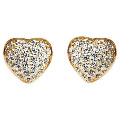 Heart Shaped Diamond Gold Earrings at 1stDibs