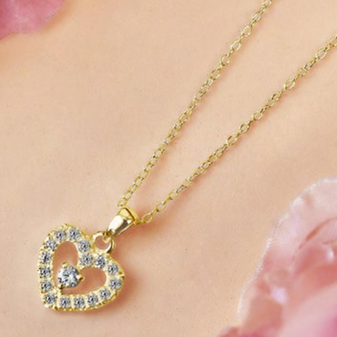 Modern 14k Gold Heart Shaped Diamond Necklace Gold Heart Necklace For Sale