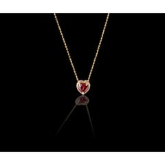 14K Yellow Gold Heart Slider Necklace with Red Garnet Center Stone