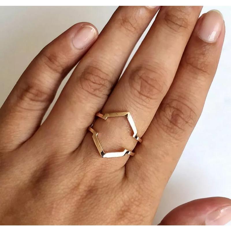 Women's 14k Gold Hexagon Guard Engagement Ring Enhancer For Sale