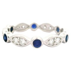 14k Gold High Quality 0.90ctw Bezel Sapphire & Diamond Eternity Band Ring Sz 7