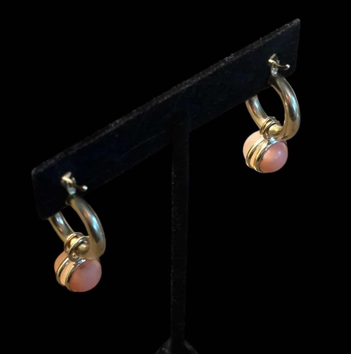 Femenino o masculino Pendientes de aro de oro de 14k con colgantes de oro, piedra de luna y coral: ¡multifuncionales! en venta