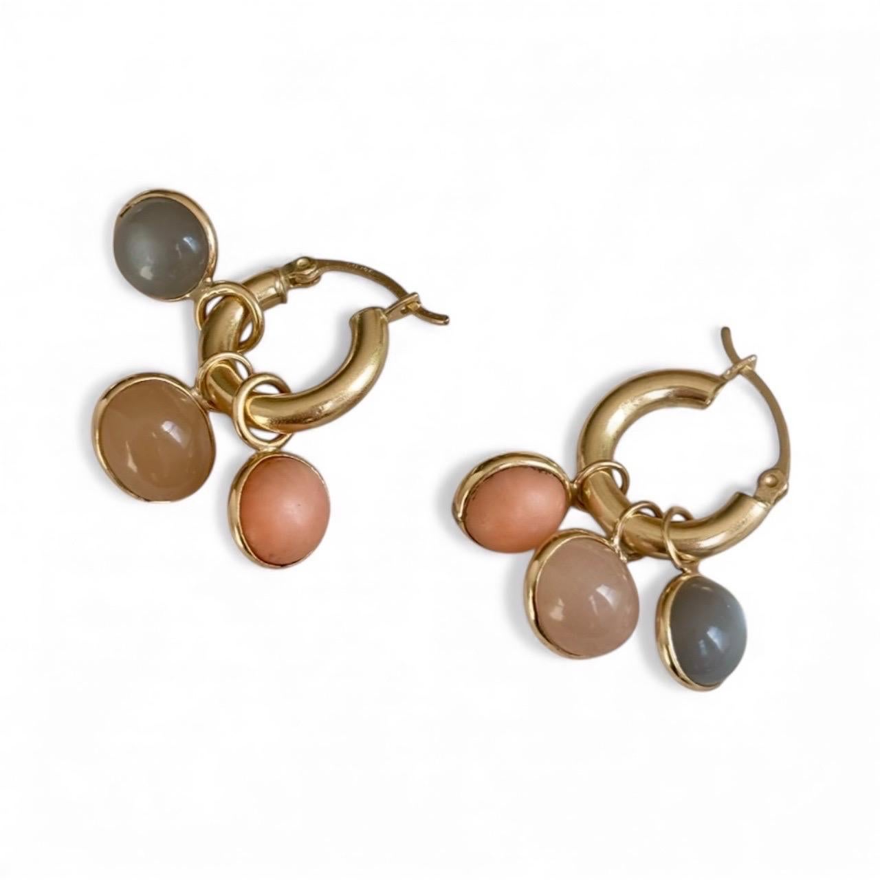 Pendientes de aro de oro de 14k con colgantes de oro, piedra de luna y coral: ¡multifuncionales! en venta 1