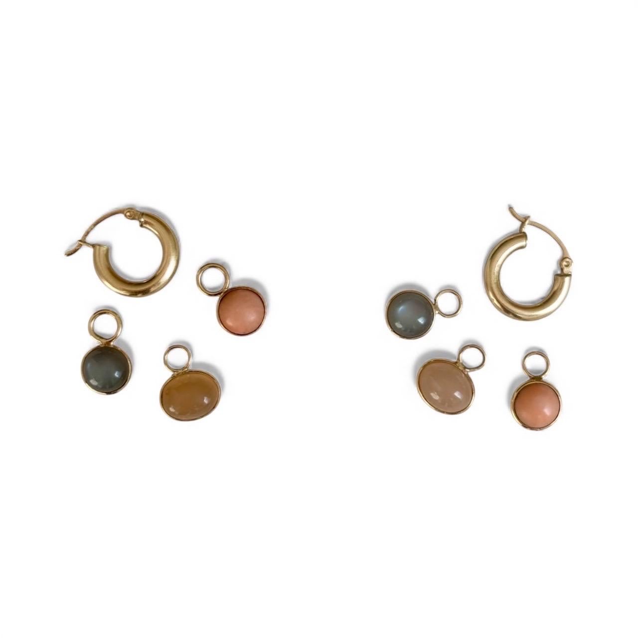 Pendientes de aro de oro de 14k con colgantes de oro, piedra de luna y coral: ¡multifuncionales! en venta 2
