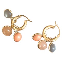 14k Gold Hoop Earrings with Gold, Moonstone and Coral Charms- multi-functional!