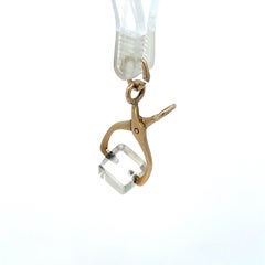 14K Gold Ice Tongs Vintage Charm/Pendant with Rock Crystal