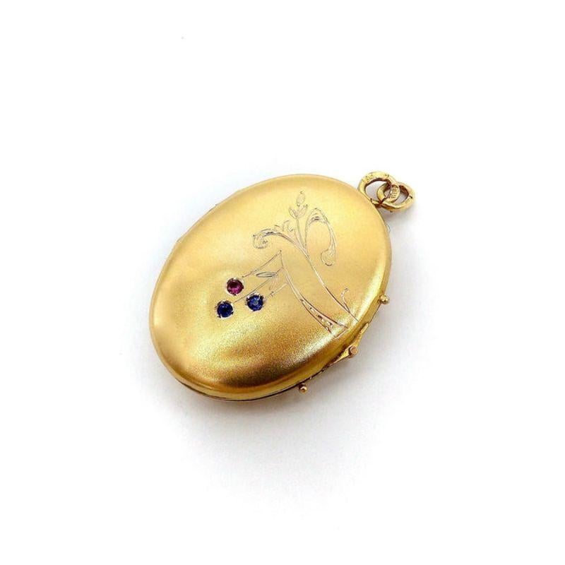 Russian Empire 14K Gold Imperial Russian Locket with Rubies & Sapphires, circa 1915 For Sale
