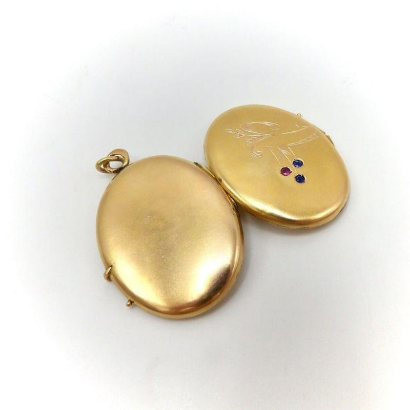 Women's or Men's 14K Gold Imperial Russian Locket with Rubies & Sapphires, circa 1915 For Sale