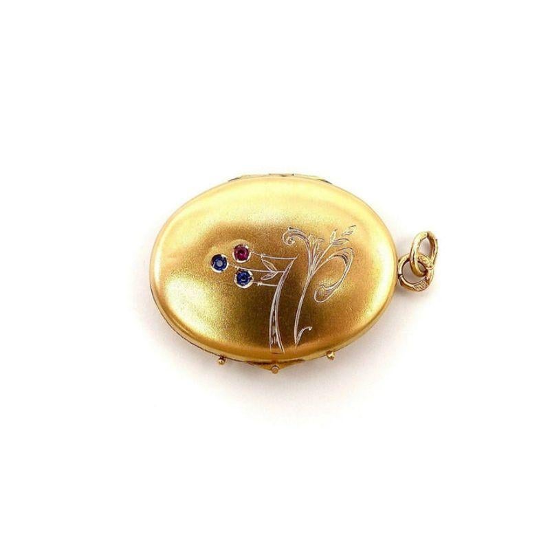 14K Gold Imperial Russian Locket with Rubies & Sapphires, circa 1915 For Sale 2