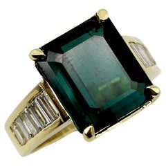 14k Gold Indicolit Smaragdschliff Turmalin und Diamant Cocktail-Ring