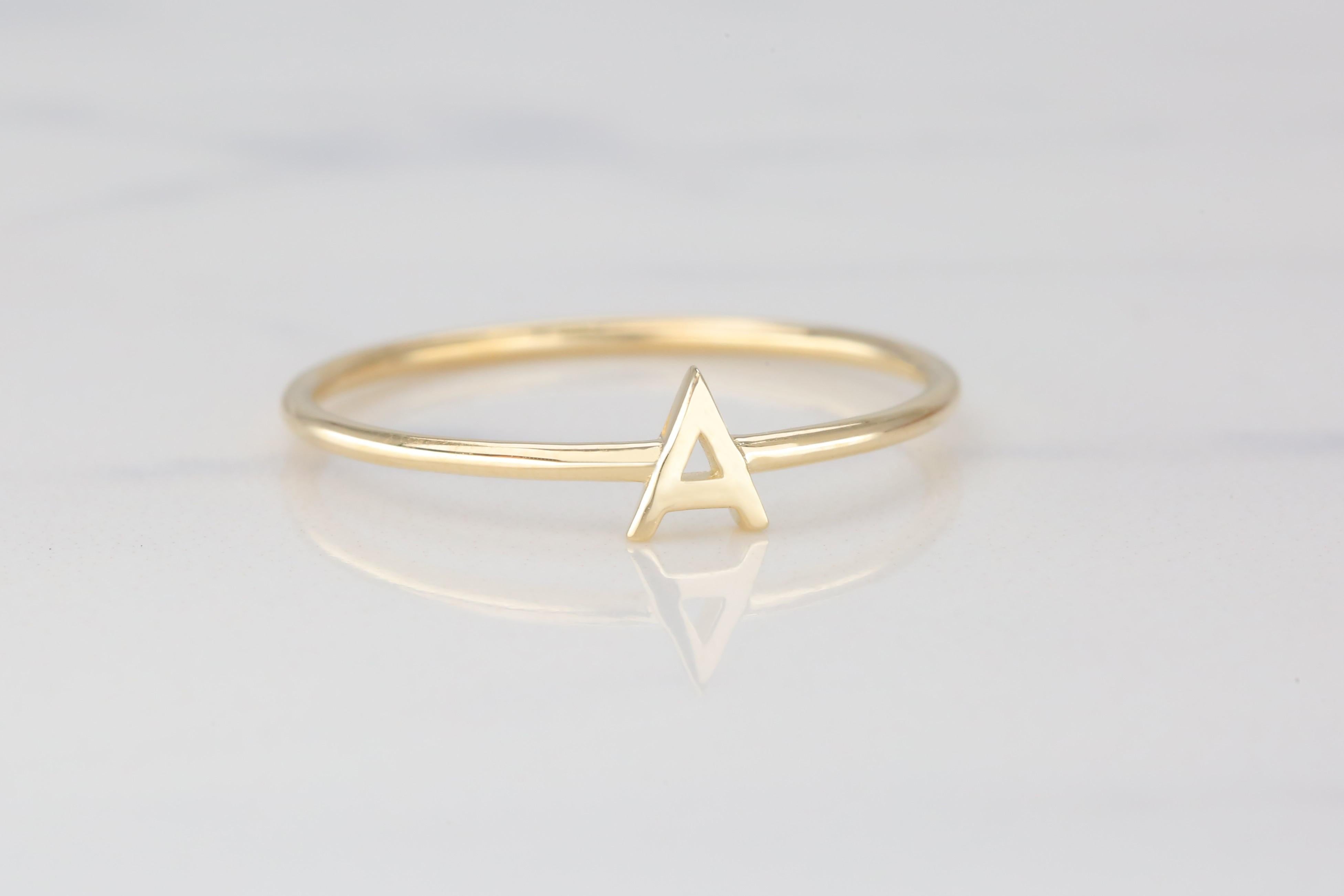 For Sale:  14K Gold Initial A Letter Ring, Personalized Initial Letter Ring 3