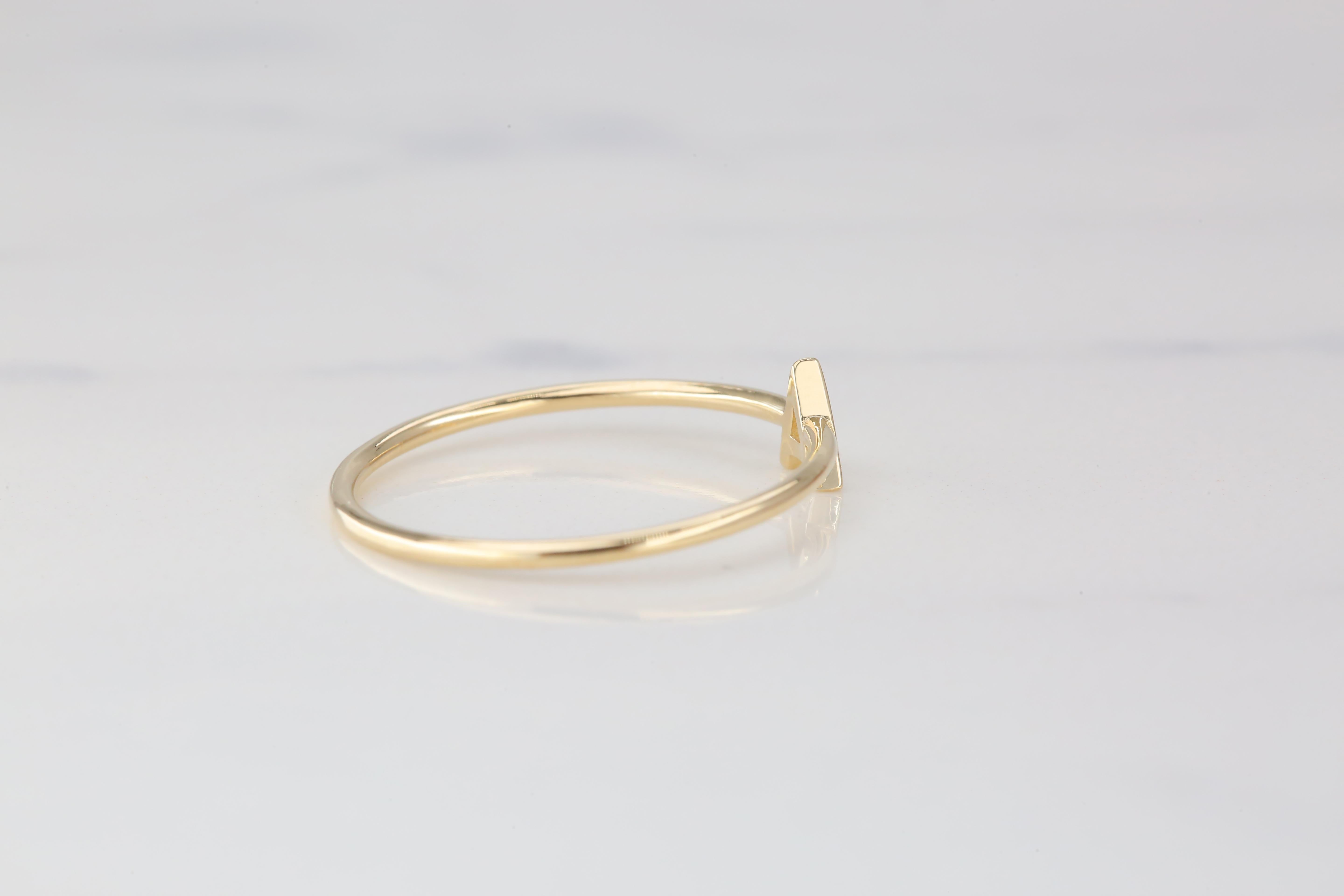 For Sale:  14K Gold Initial A Letter Ring, Personalized Initial Letter Ring 4