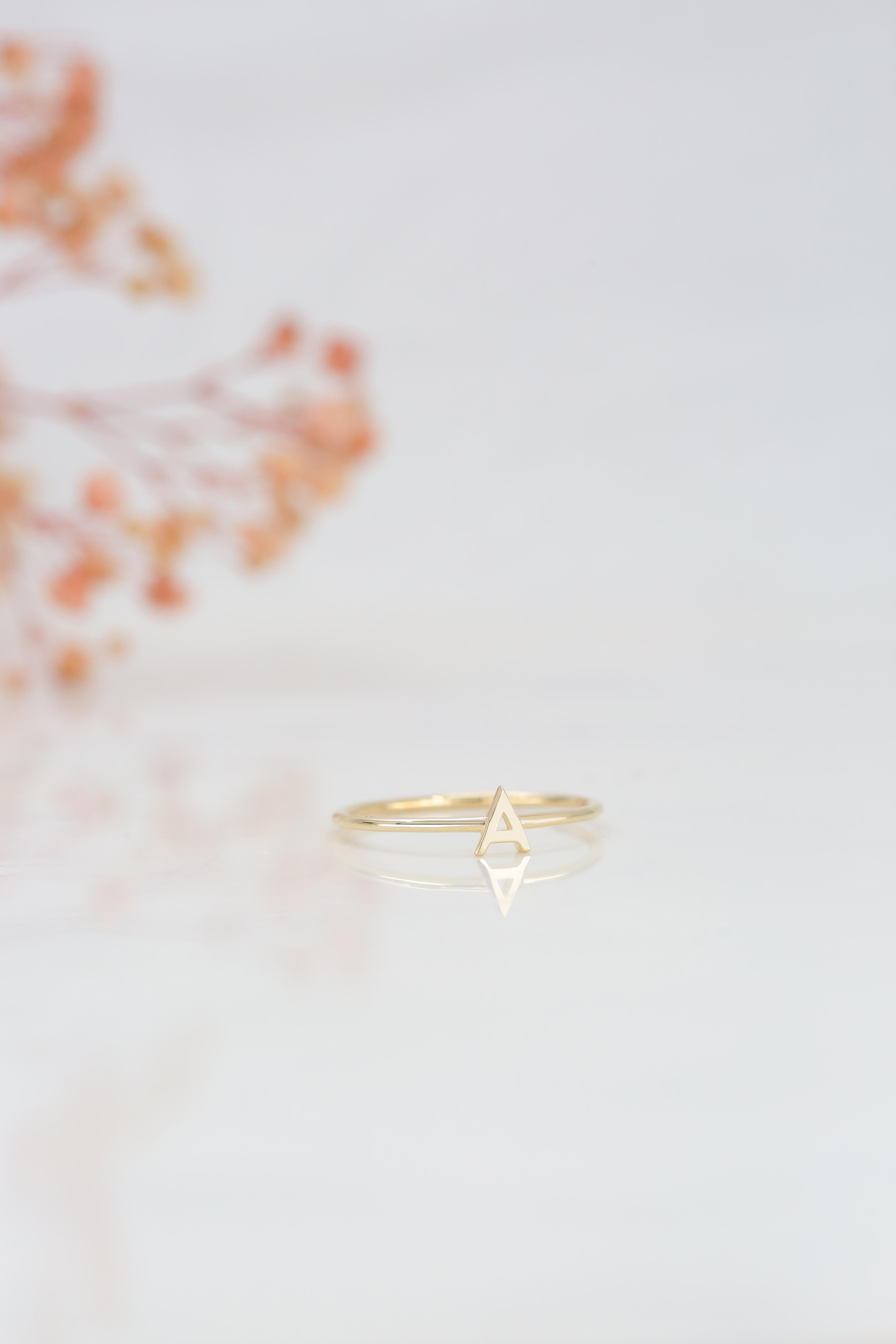 For Sale:  14K Gold Initial A Letter Ring, Personalized Initial Letter Ring 7