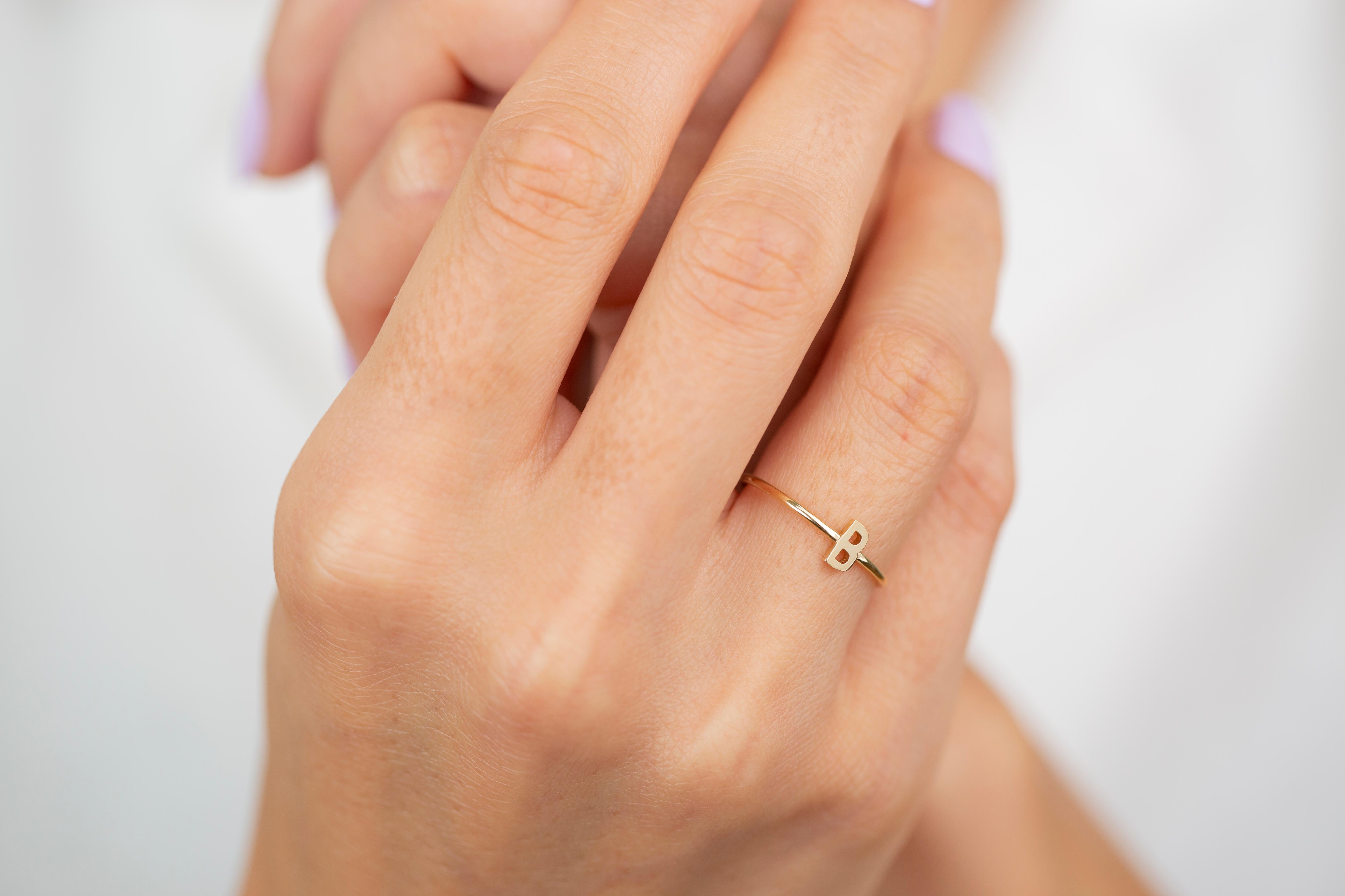 For Sale:  14K Gold Initial B Letter Ring, Personalized Initial Letter Ring 2