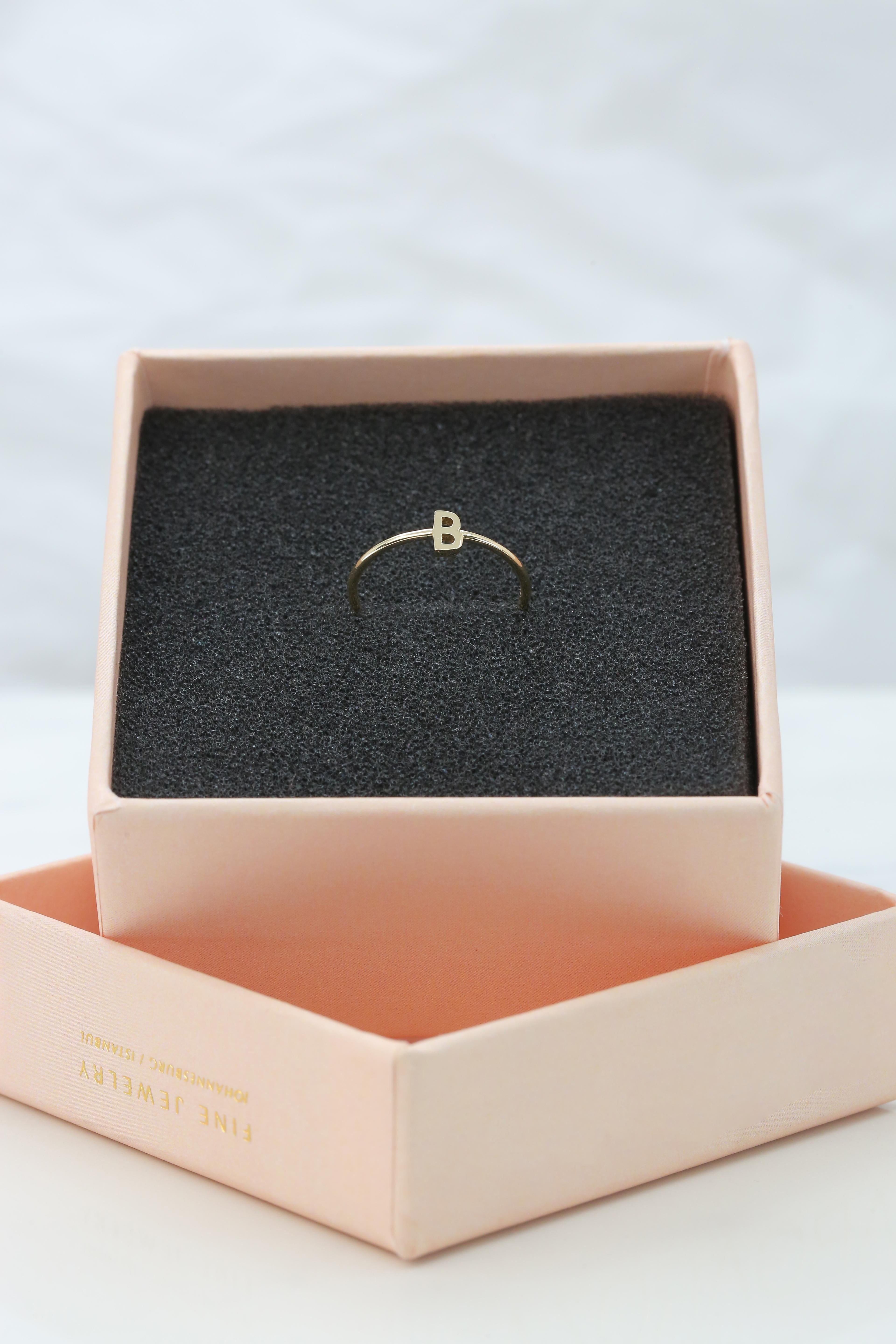 For Sale:  14K Gold Initial B Letter Ring, Personalized Initial Letter Ring 3