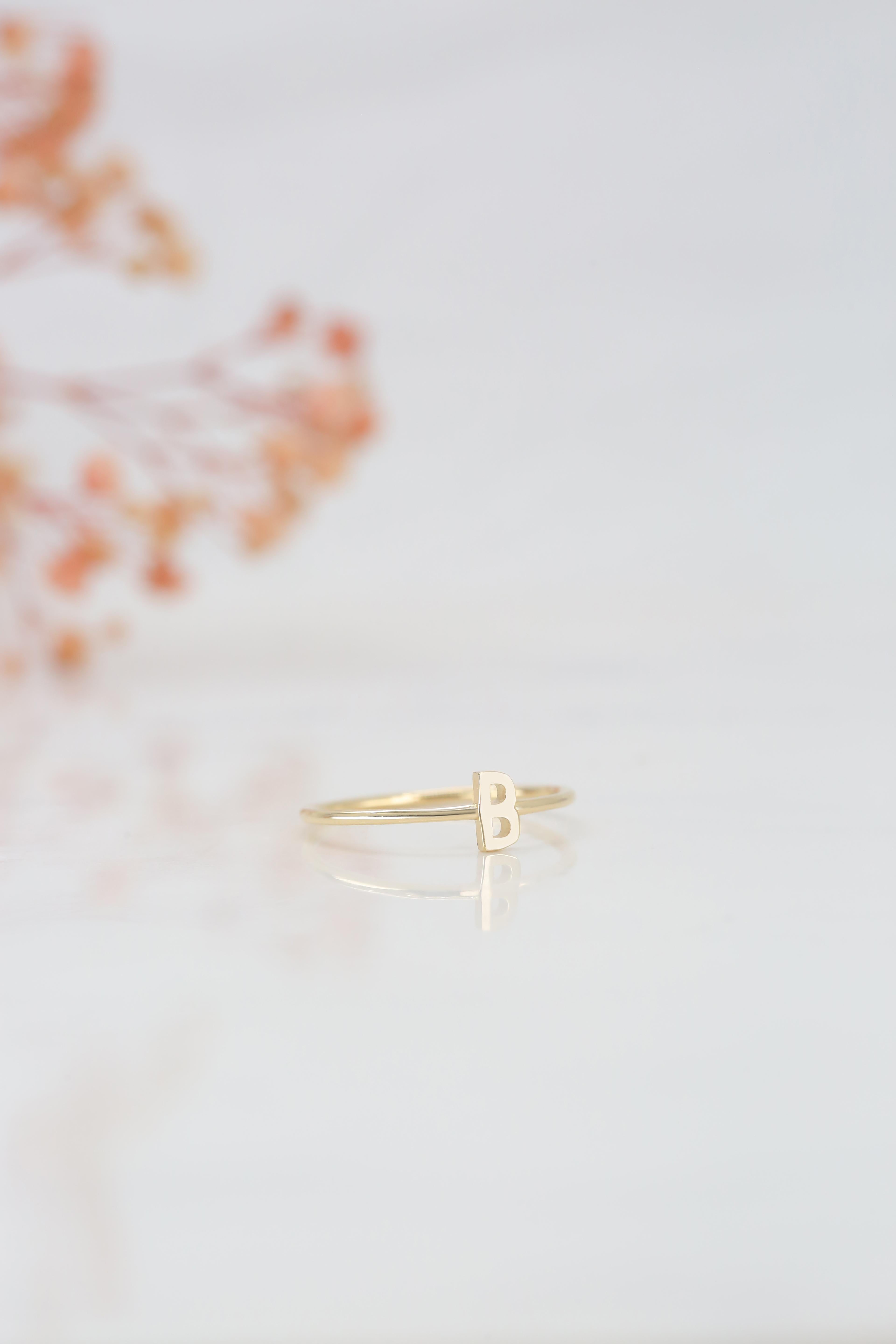 For Sale:  14K Gold Initial B Letter Ring, Personalized Initial Letter Ring 4