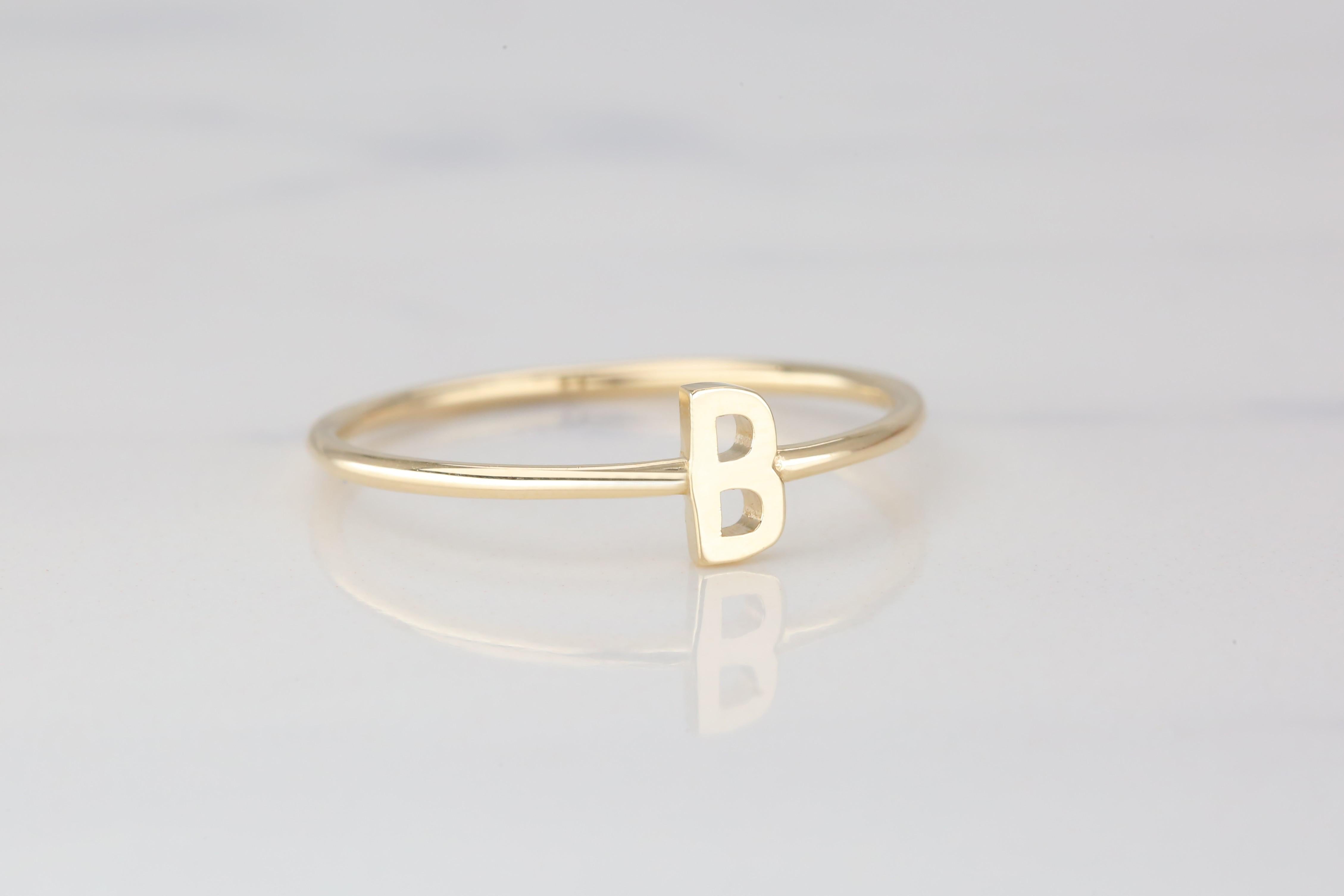 For Sale:  14K Gold Initial B Letter Ring, Personalized Initial Letter Ring 5