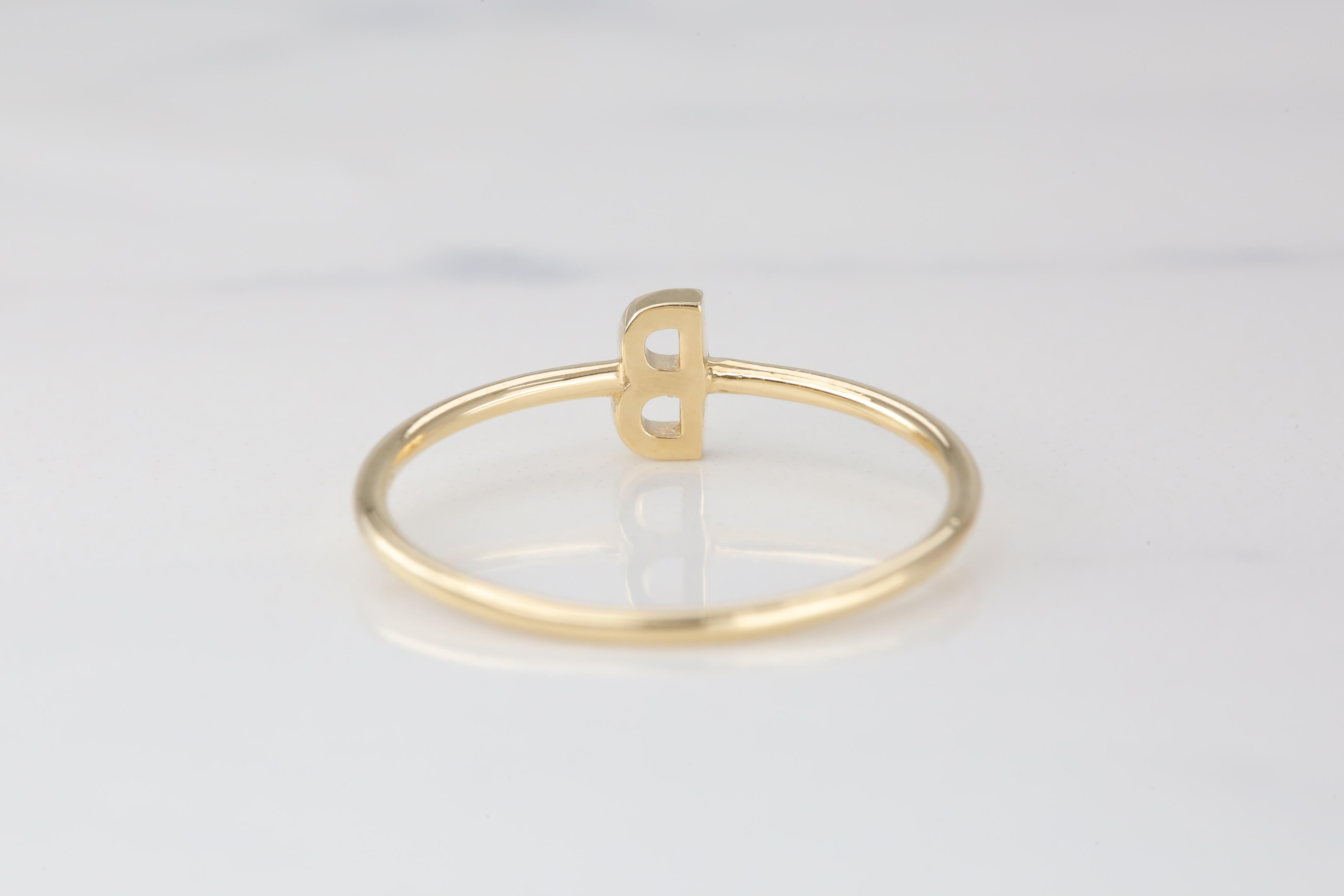 For Sale:  14K Gold Initial B Letter Ring, Personalized Initial Letter Ring 6