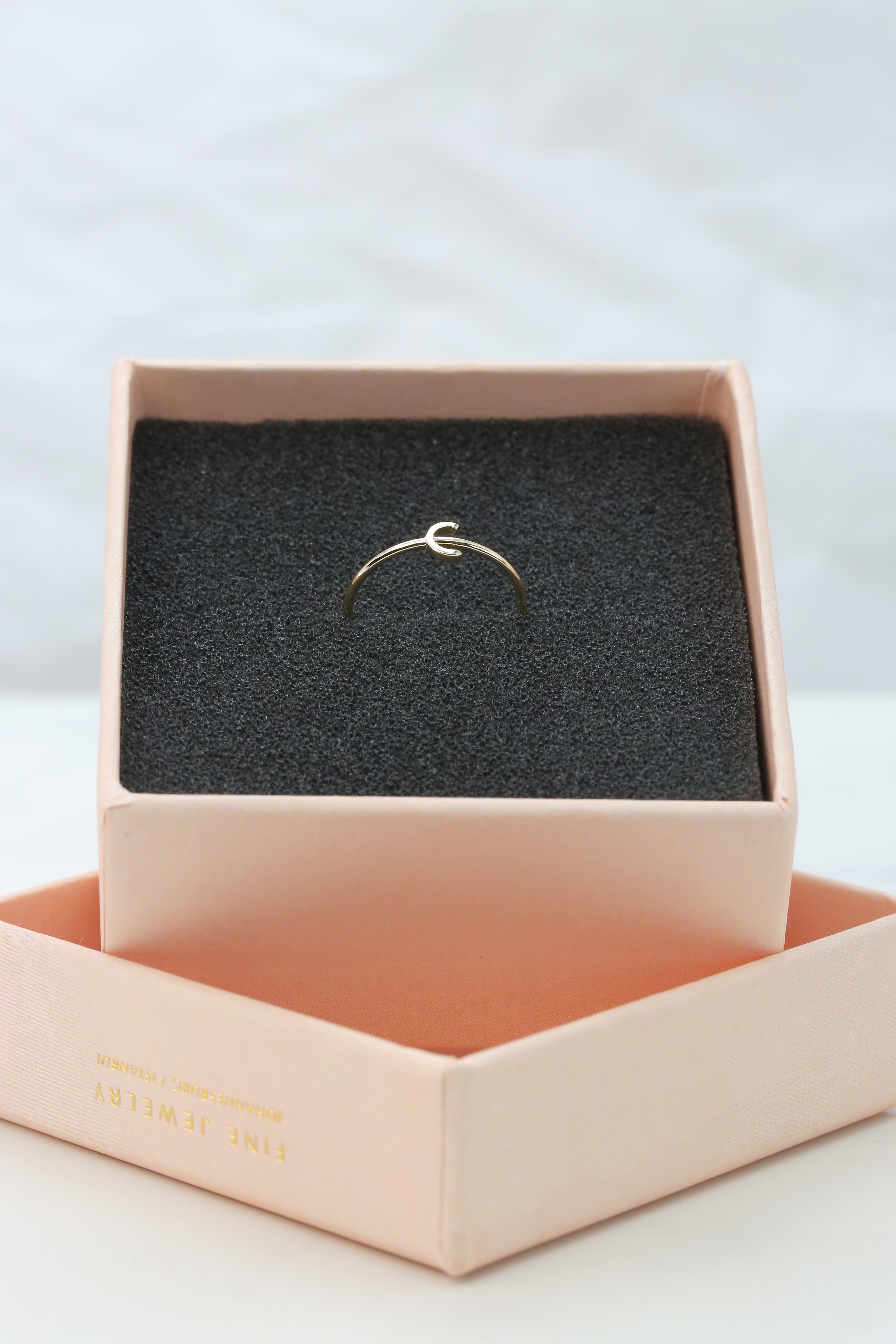 For Sale:  14K Gold Initial C Letter Ring, Personalized Initial Letter Ring 3