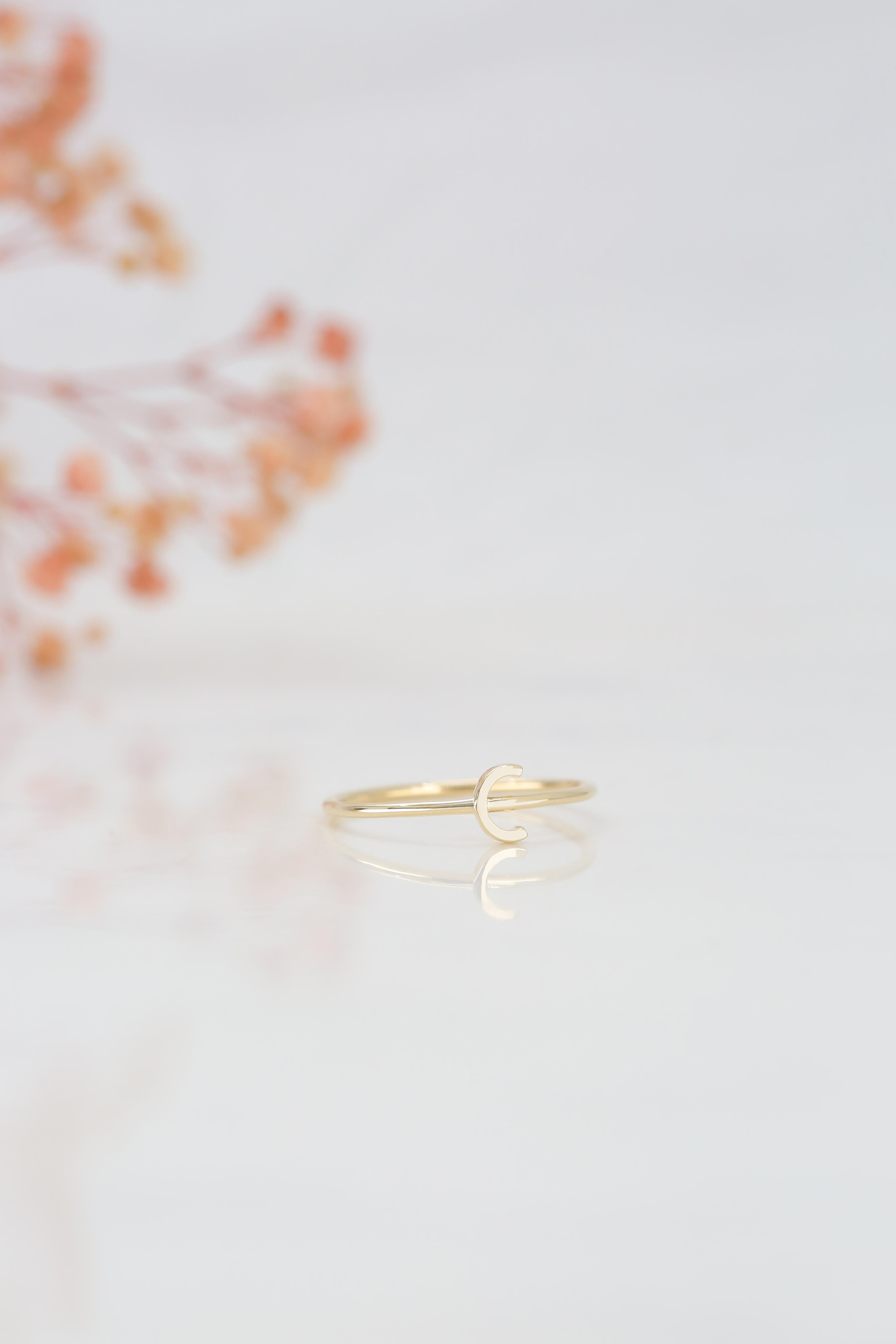 For Sale:  14K Gold Initial C Letter Ring, Personalized Initial Letter Ring 4