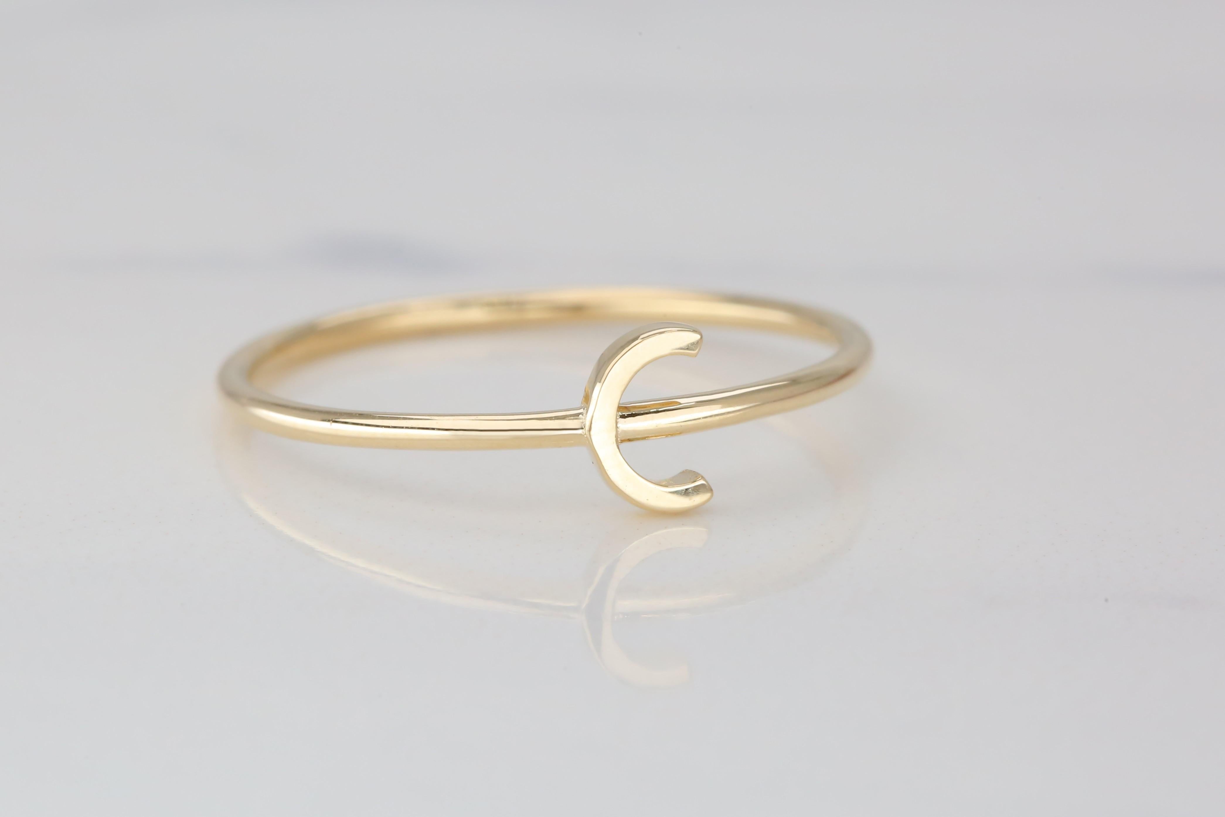 For Sale:  14K Gold Initial C Letter Ring, Personalized Initial Letter Ring 5