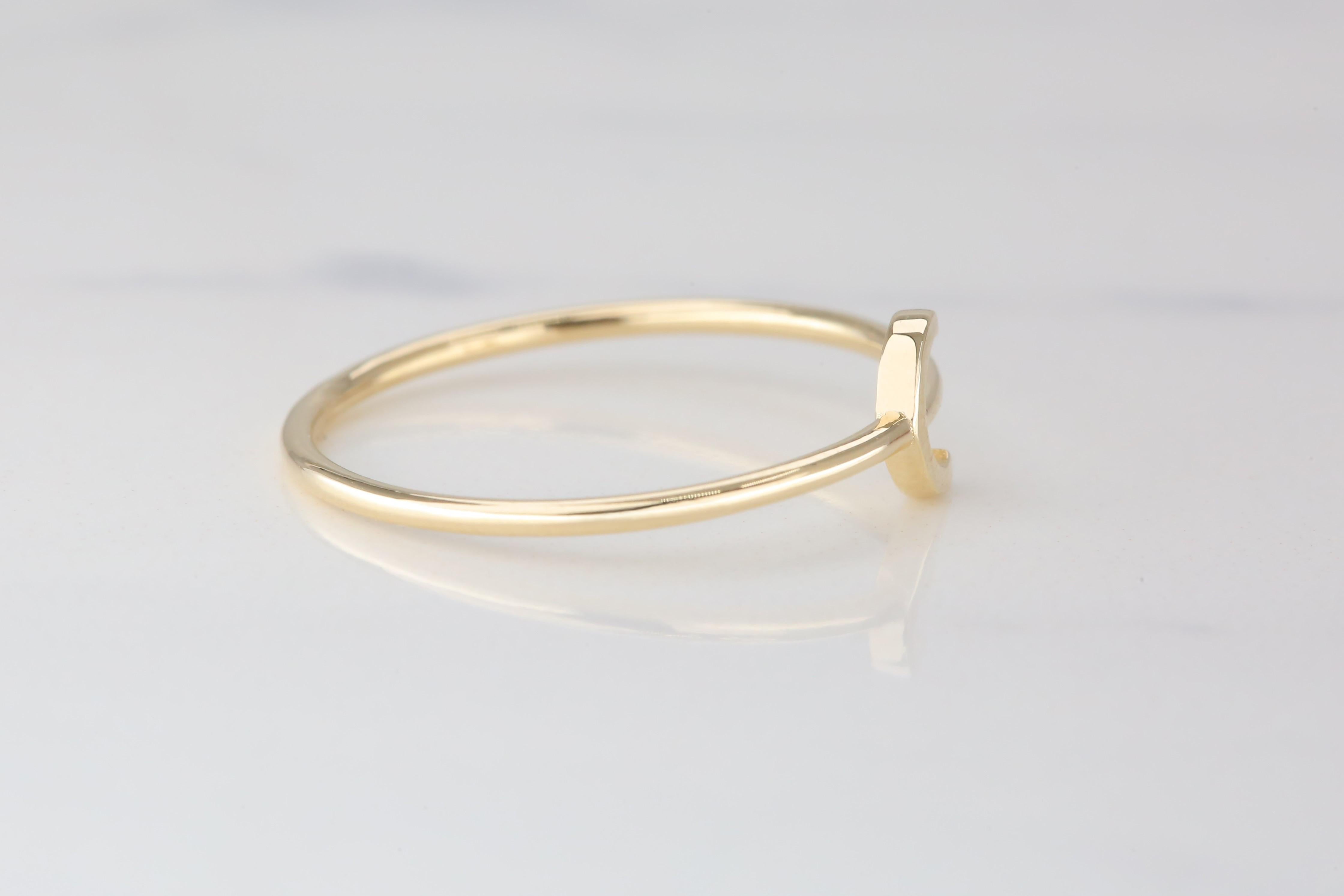 For Sale:  14K Gold Initial C Letter Ring, Personalized Initial Letter Ring 6
