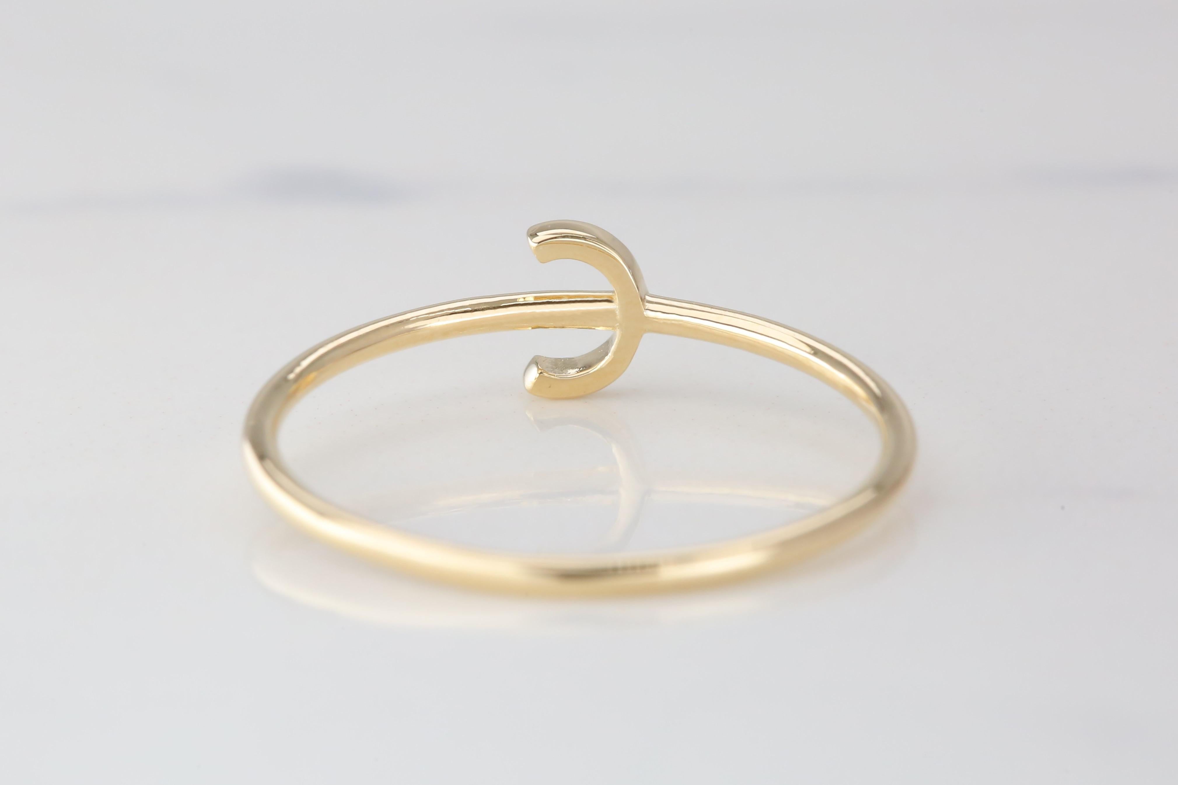 For Sale:  14K Gold Initial C Letter Ring, Personalized Initial Letter Ring 7