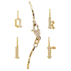 14k Gothic Diamond "D" Initial on Box Chain with/Custom Double-Sided Diamond Clasp