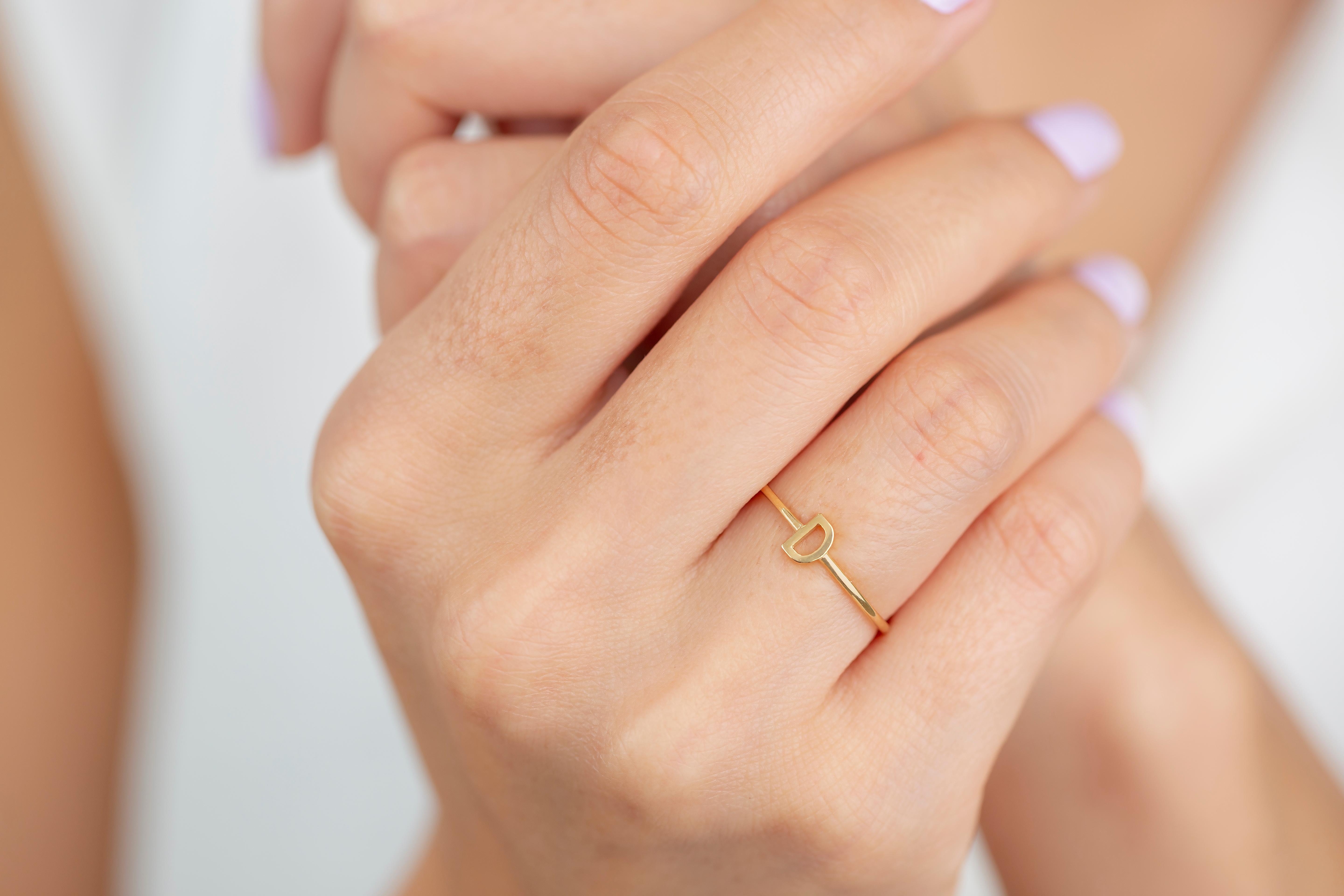 For Sale:  14K Gold Initial D Letter Ring, Personalized Initial Letter Ring 2