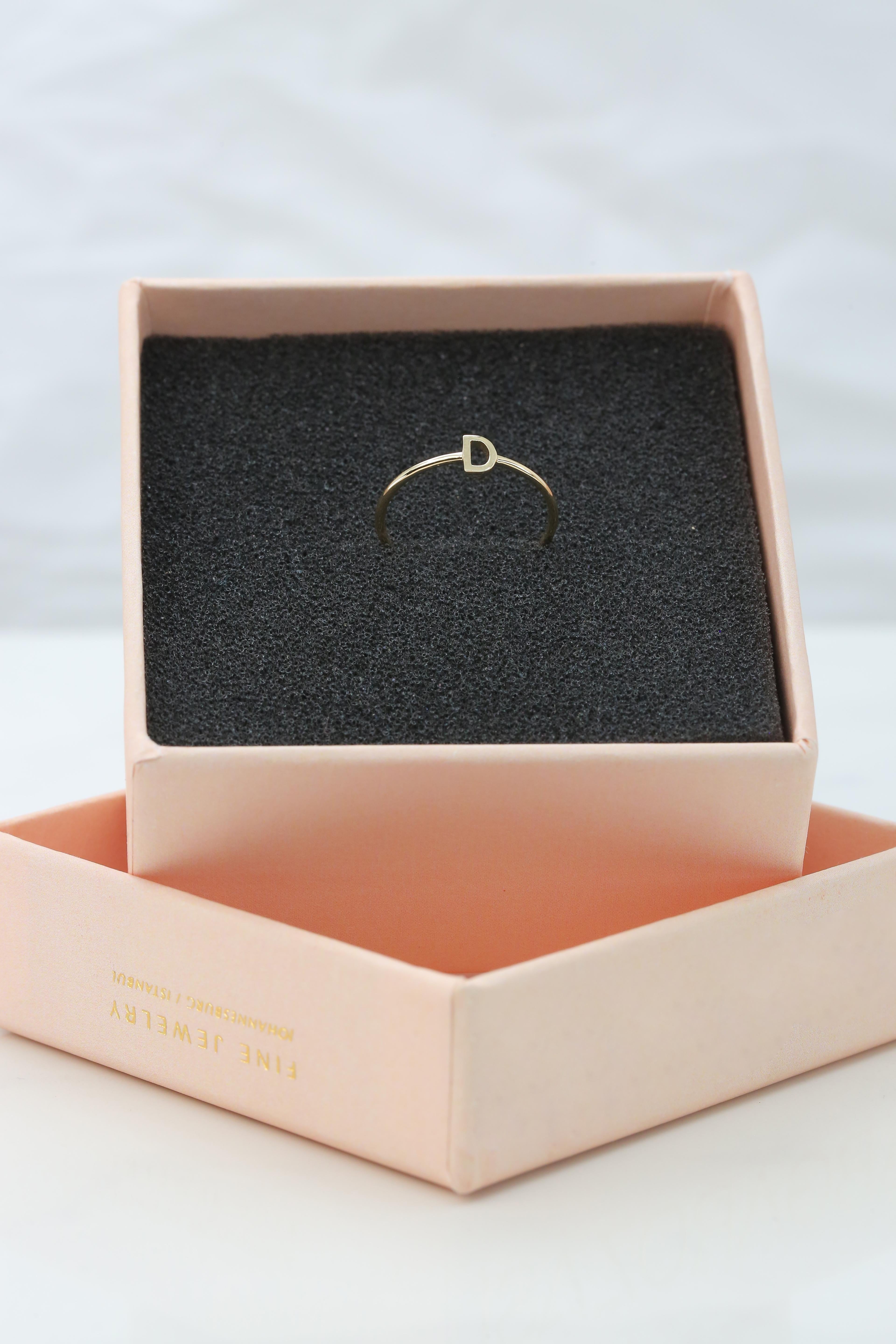 For Sale:  14K Gold Initial D Letter Ring, Personalized Initial Letter Ring 3