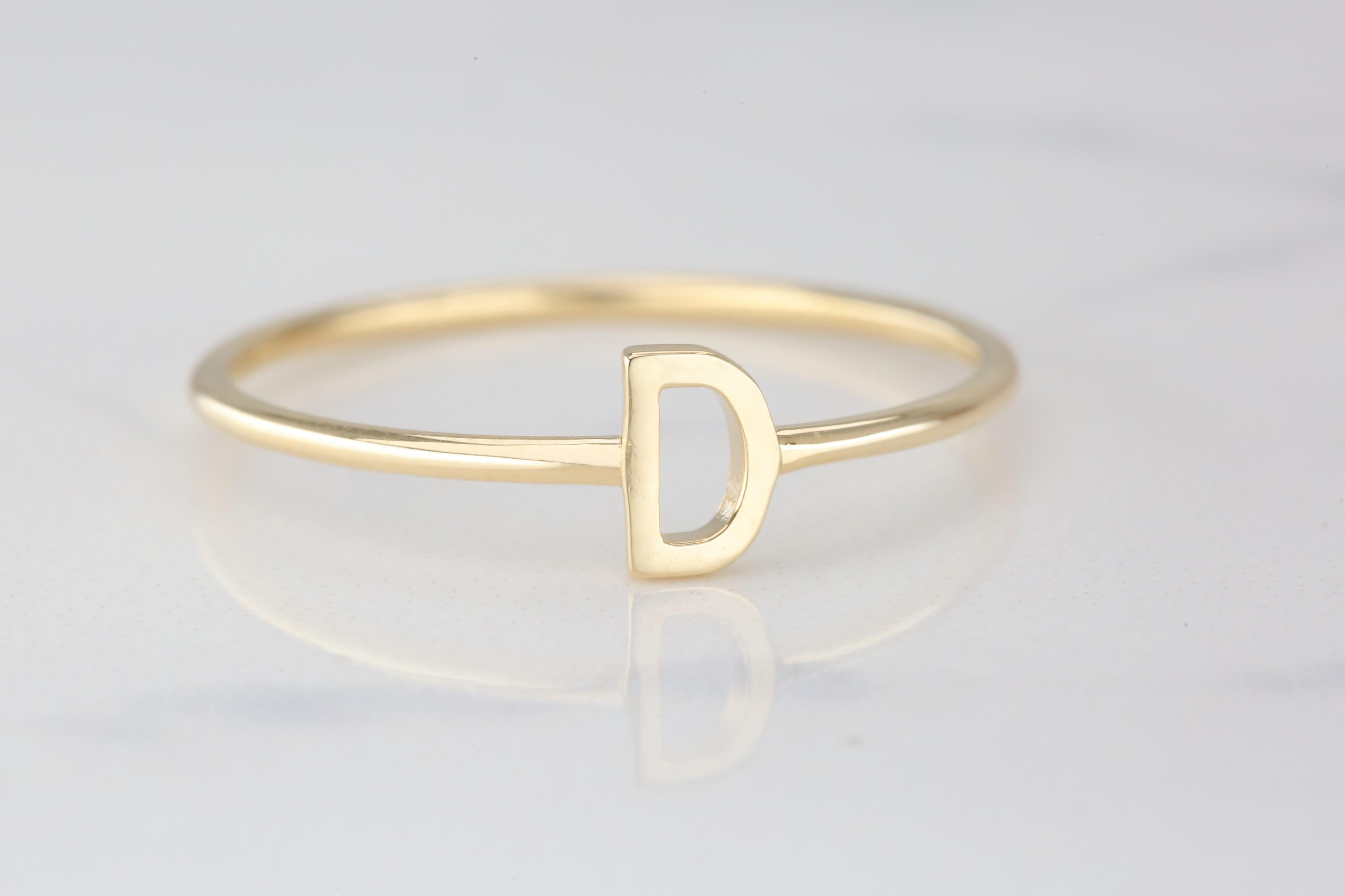 For Sale:  14K Gold Initial D Letter Ring, Personalized Initial Letter Ring 4