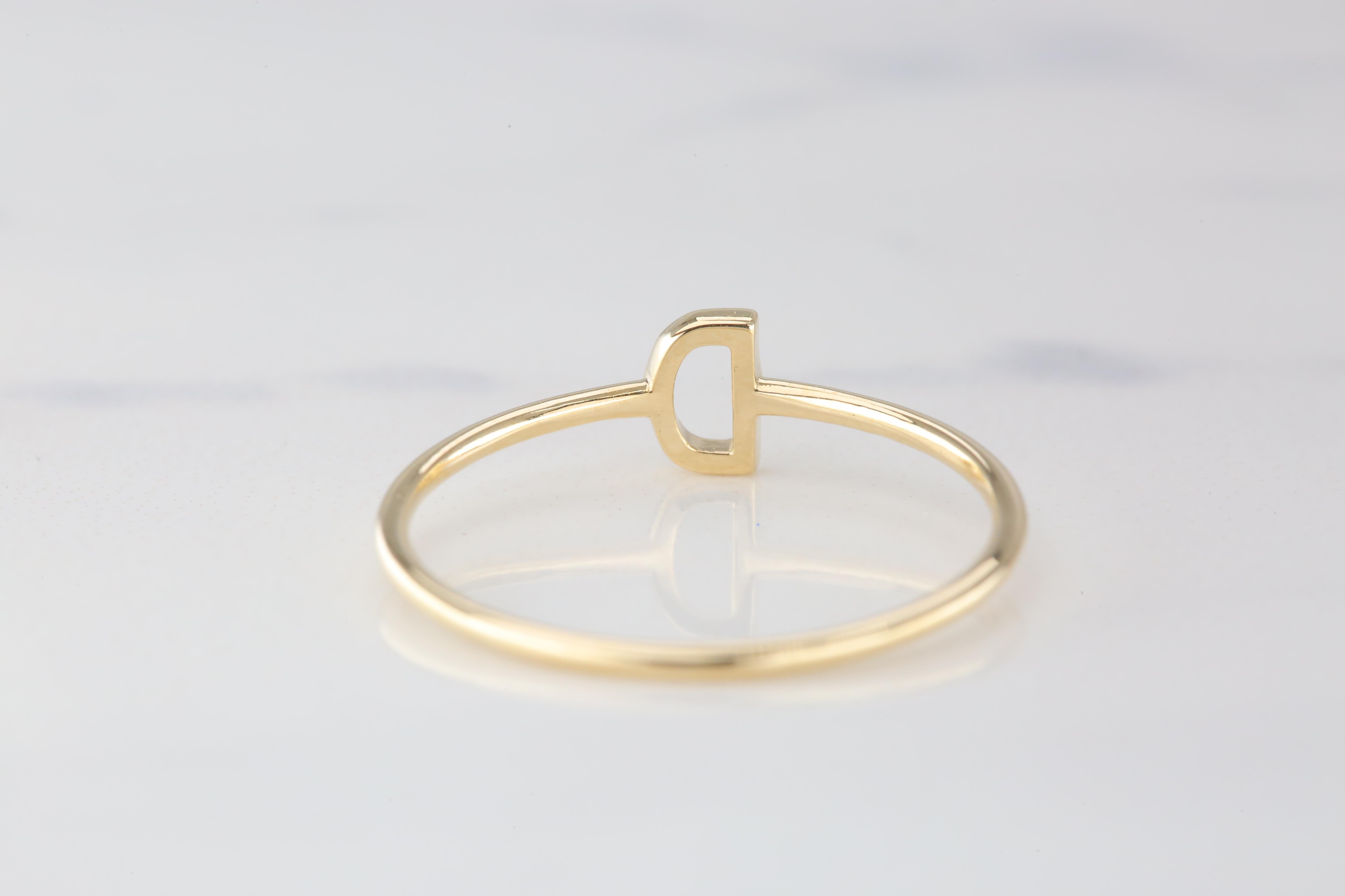 For Sale:  14K Gold Initial D Letter Ring, Personalized Initial Letter Ring 6