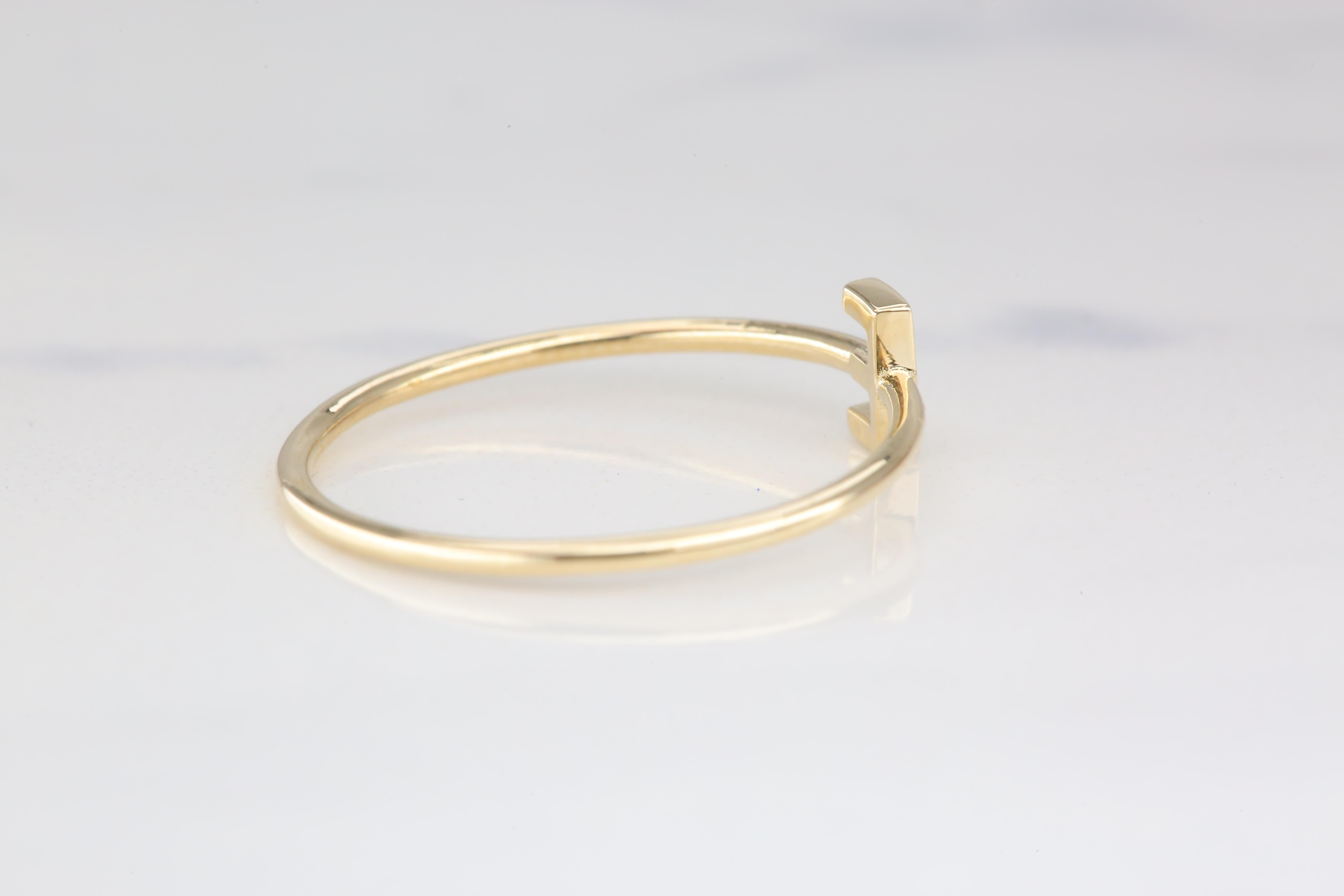 For Sale:  14K Gold Initial E Letter Ring, Personalized Initial Letter Ring 8