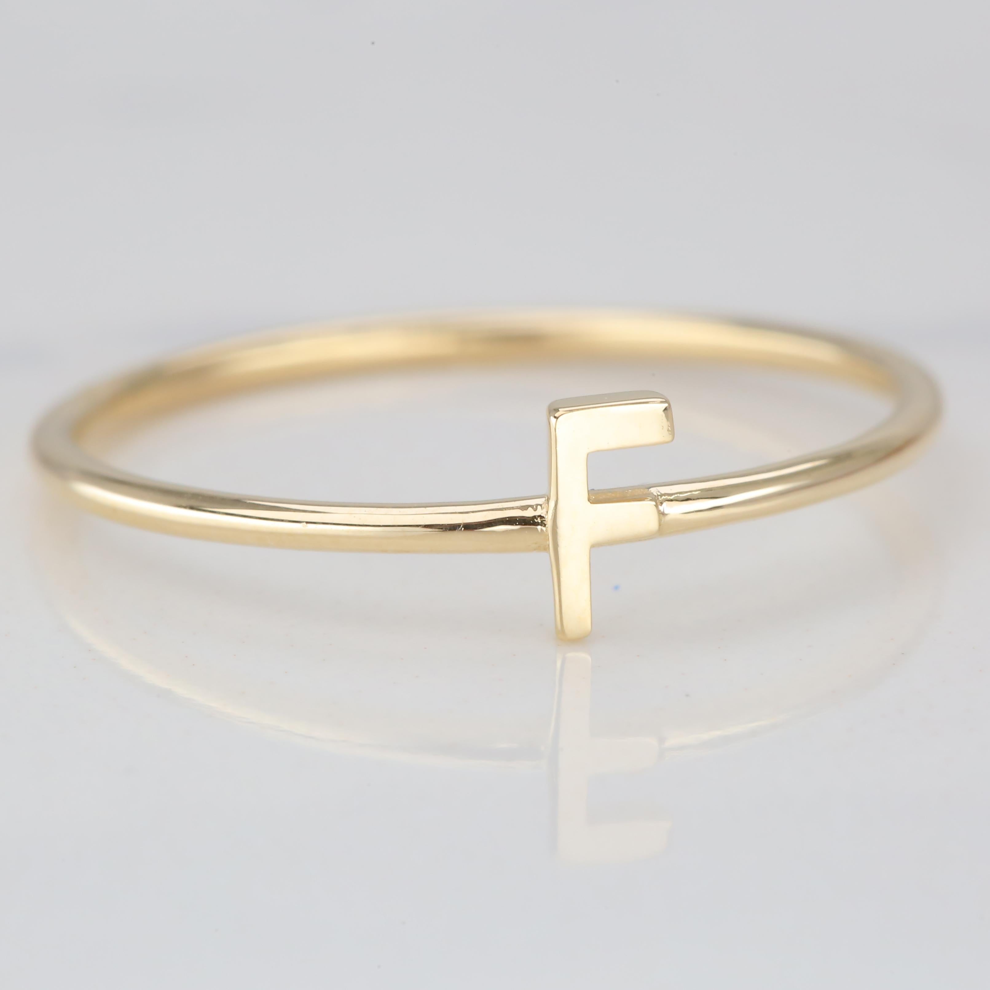 For Sale:  14K Gold Initial F Letter Ring, Personalized Initial Letter Ring 3